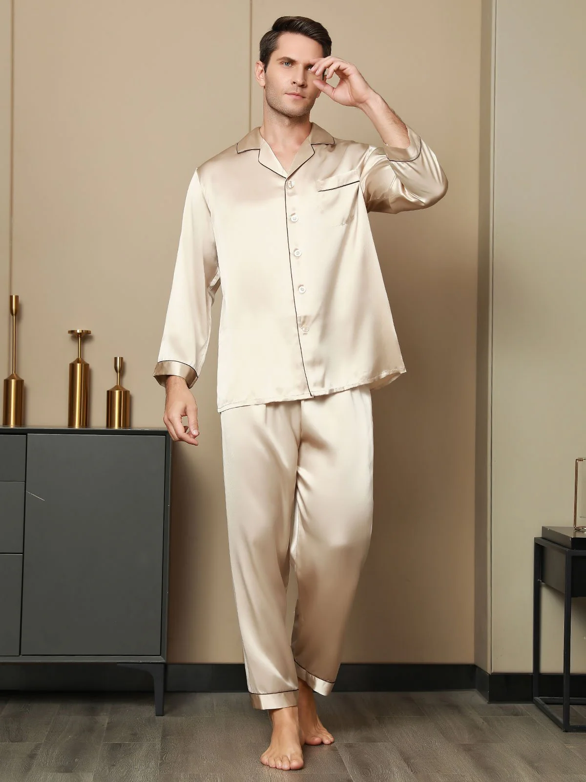 Ensemble Pyjama Pour Homme En Pure Soie À Manches Longues - Image 30