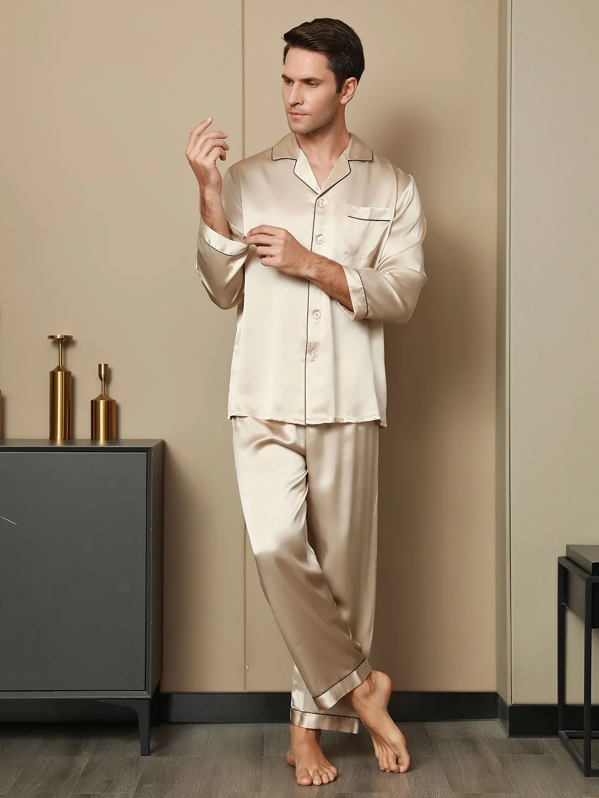 Ensemble Pyjama Pour Homme En Pure Soie À Manches Longues - Image 31