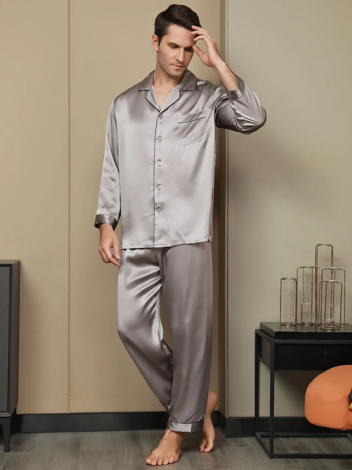 Ensemble Pyjama Pour Homme En Pure Soie À Manches Longues - Image 37