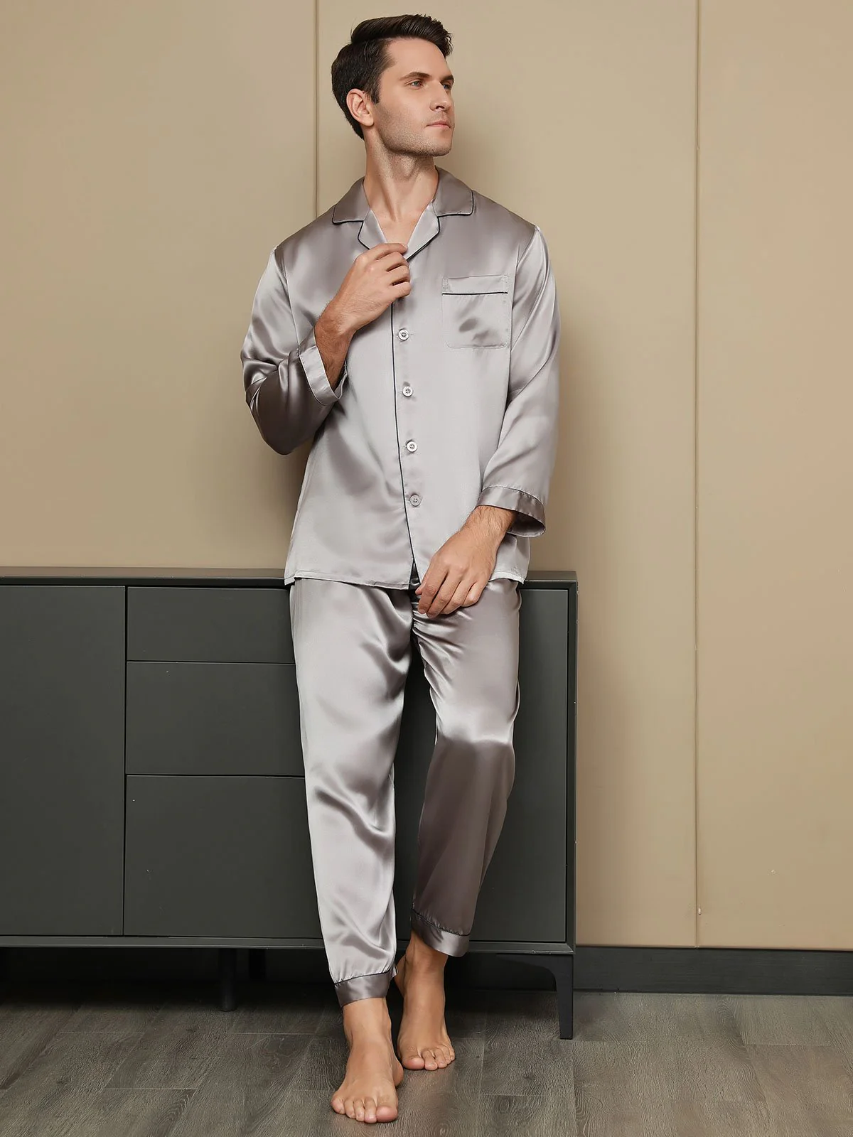 Ensemble Pyjama Pour Homme En Pure Soie À Manches Longues - Image 39