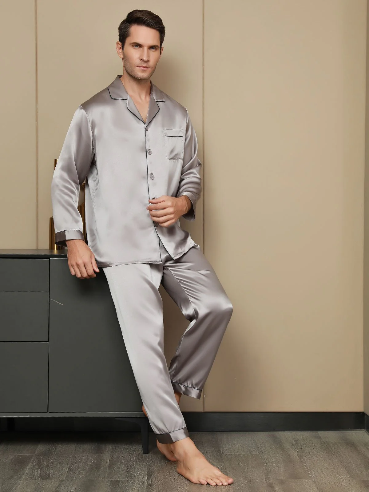 Ensemble Pyjama Pour Homme En Pure Soie À Manches Longues - Image 41
