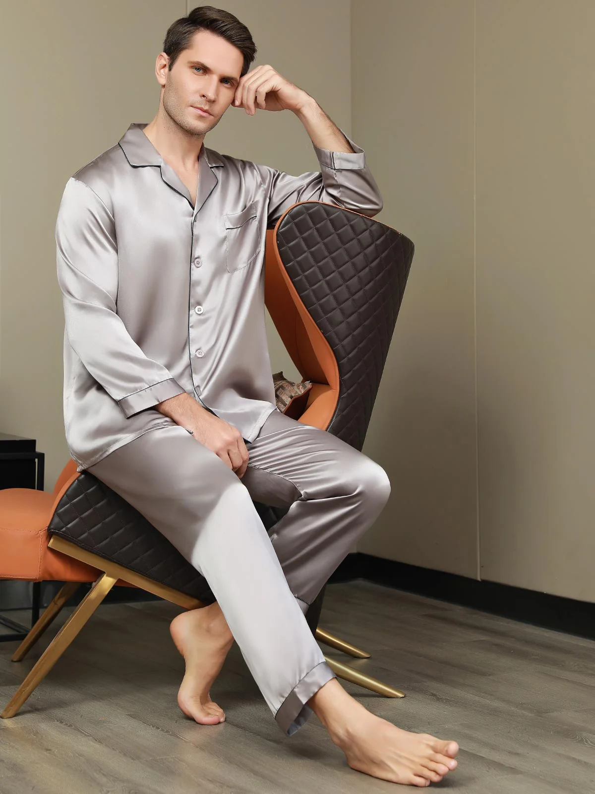 Ensemble Pyjama Pour Homme En Pure Soie À Manches Longues - Image 42