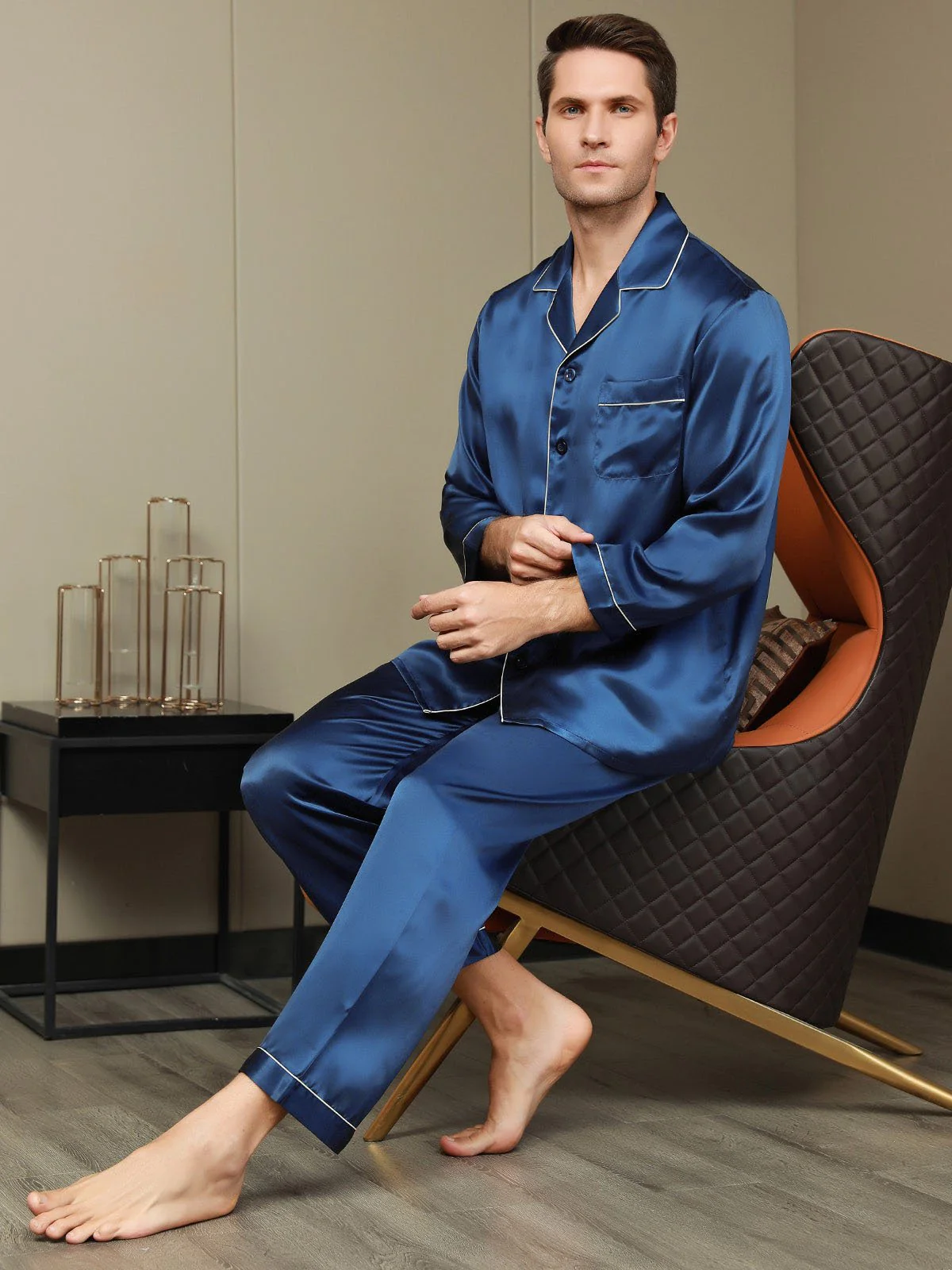 Ensemble Pyjama Pour Homme En Pure Soie À Manches Longues - Image 6