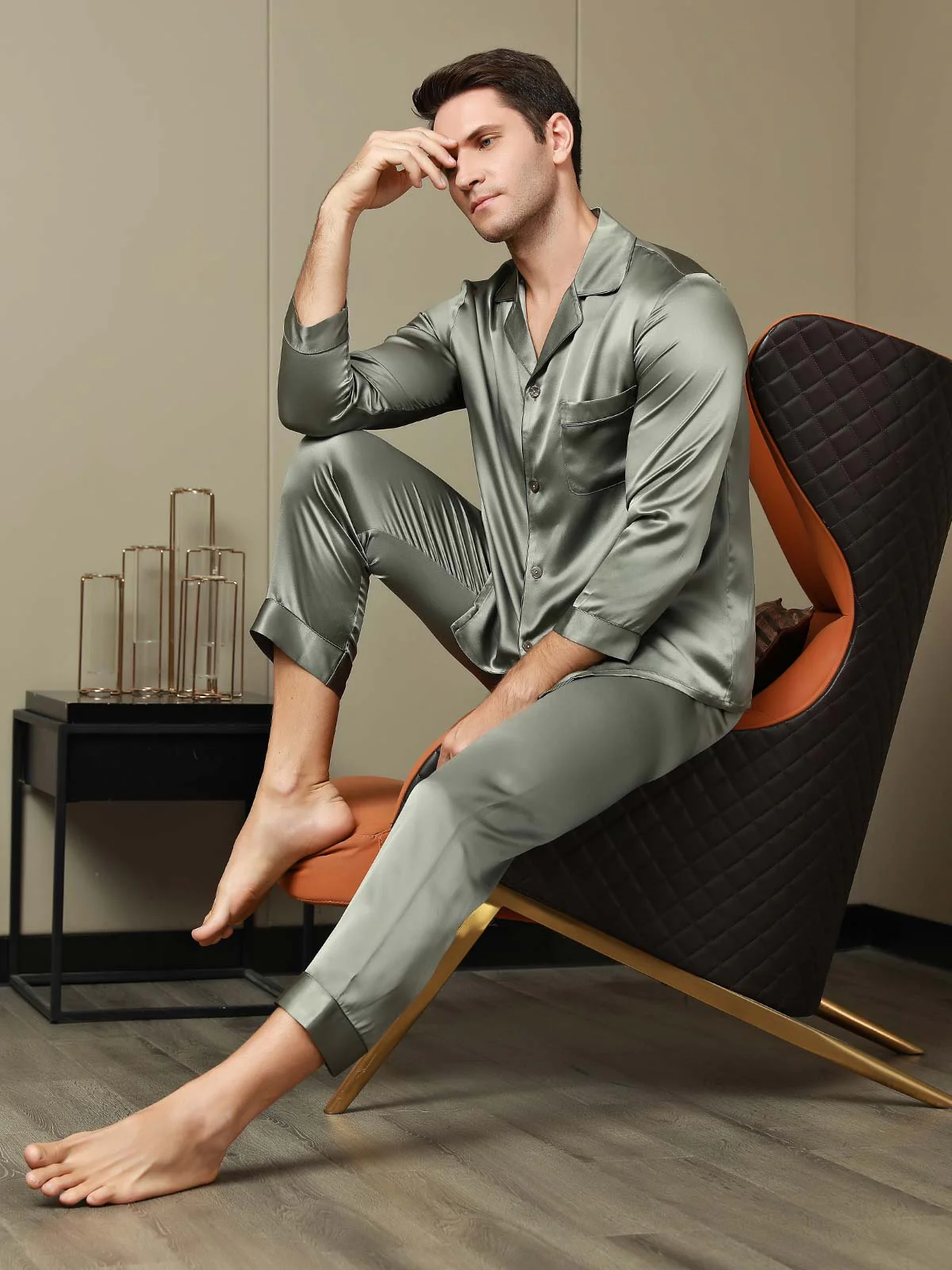 Ensemble Pyjama Pour Homme En Pure Soie À Manches Longues Avec Col À Revers - Image 5