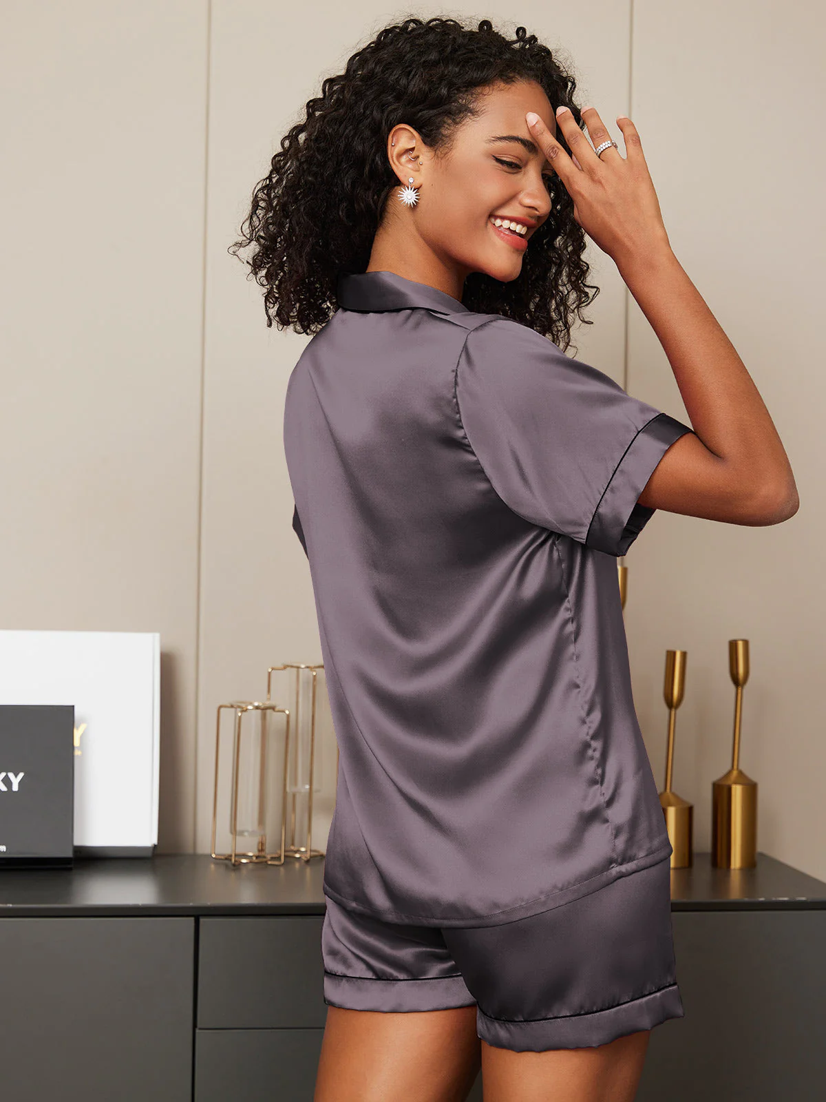 Ensemble Pyjama Court en Soie Pure - Image 34