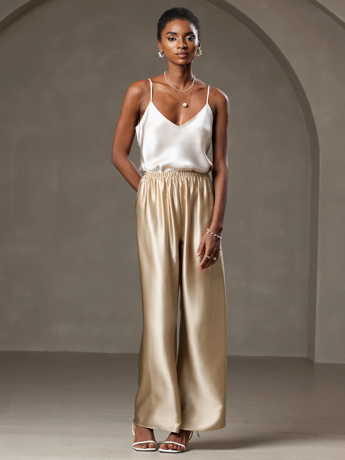 Col V Pure Soie Bretelles Spaghetti Haut caraco Débardeur - Image 19