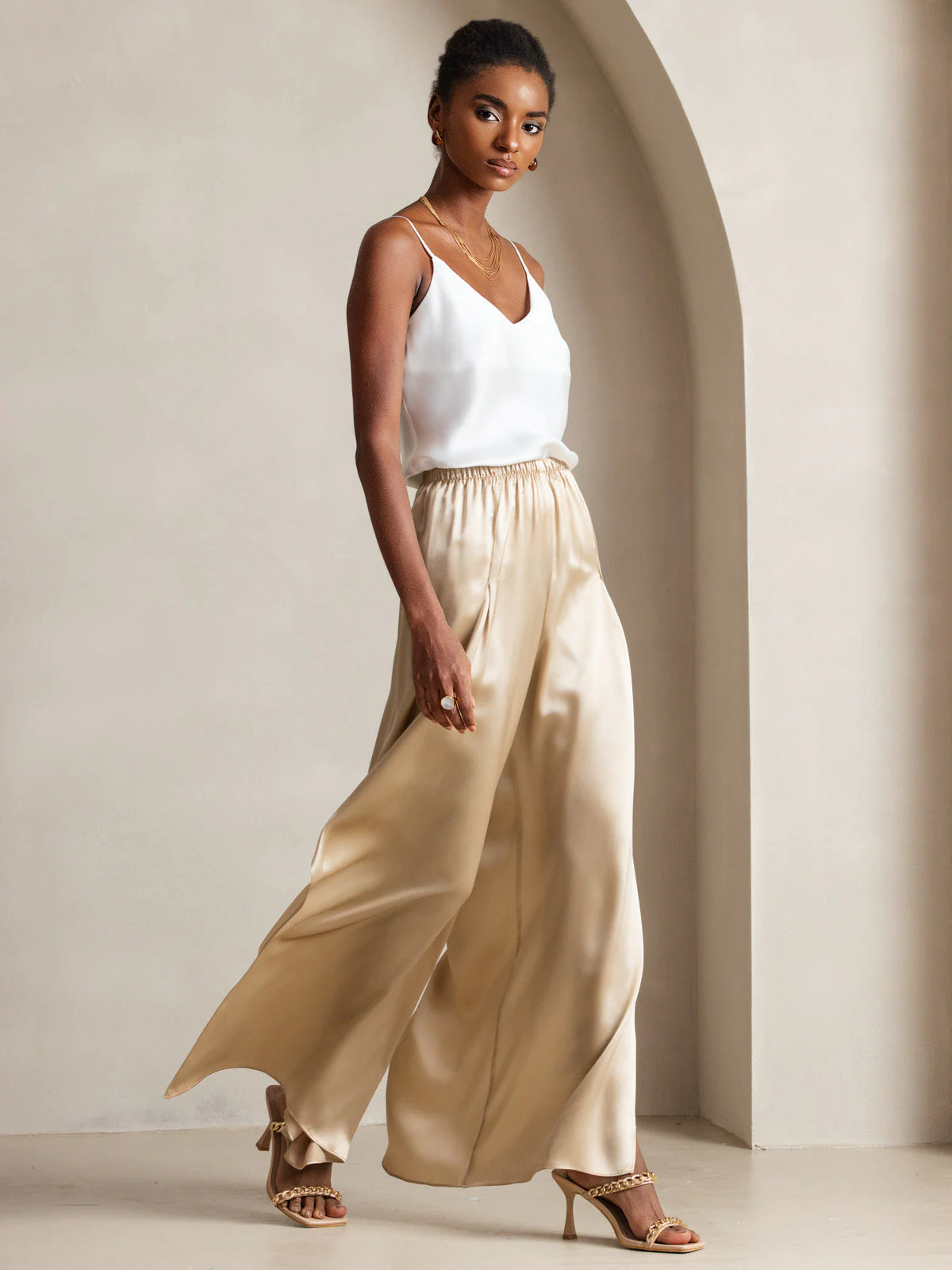 Col V Pure Soie Bretelles Spaghetti Haut caraco Débardeur - Image 3