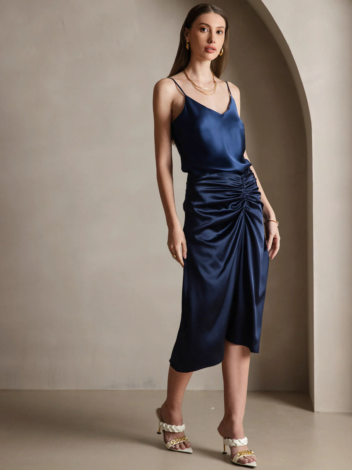 Col V Pure Soie Bretelles Spaghetti Haut caraco Débardeur - Image 36