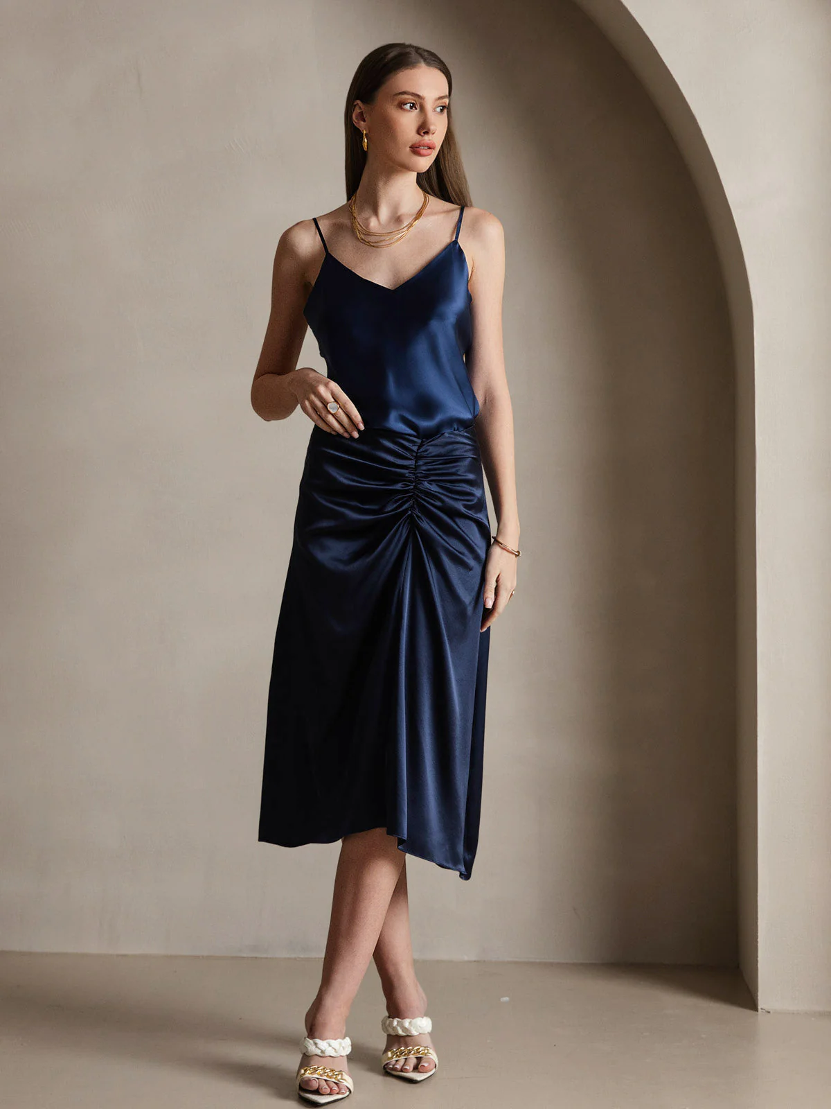 Col V Pure Soie Bretelles Spaghetti Haut caraco Débardeur - Image 37