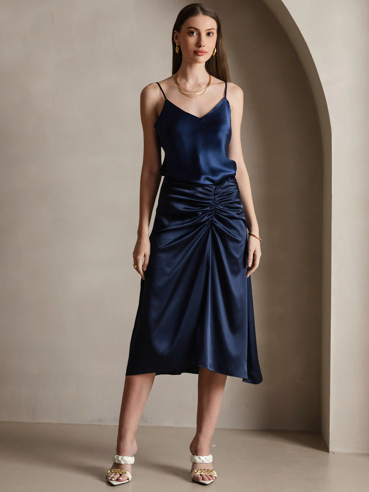 Col V Pure Soie Bretelles Spaghetti Haut caraco Débardeur - Image 38