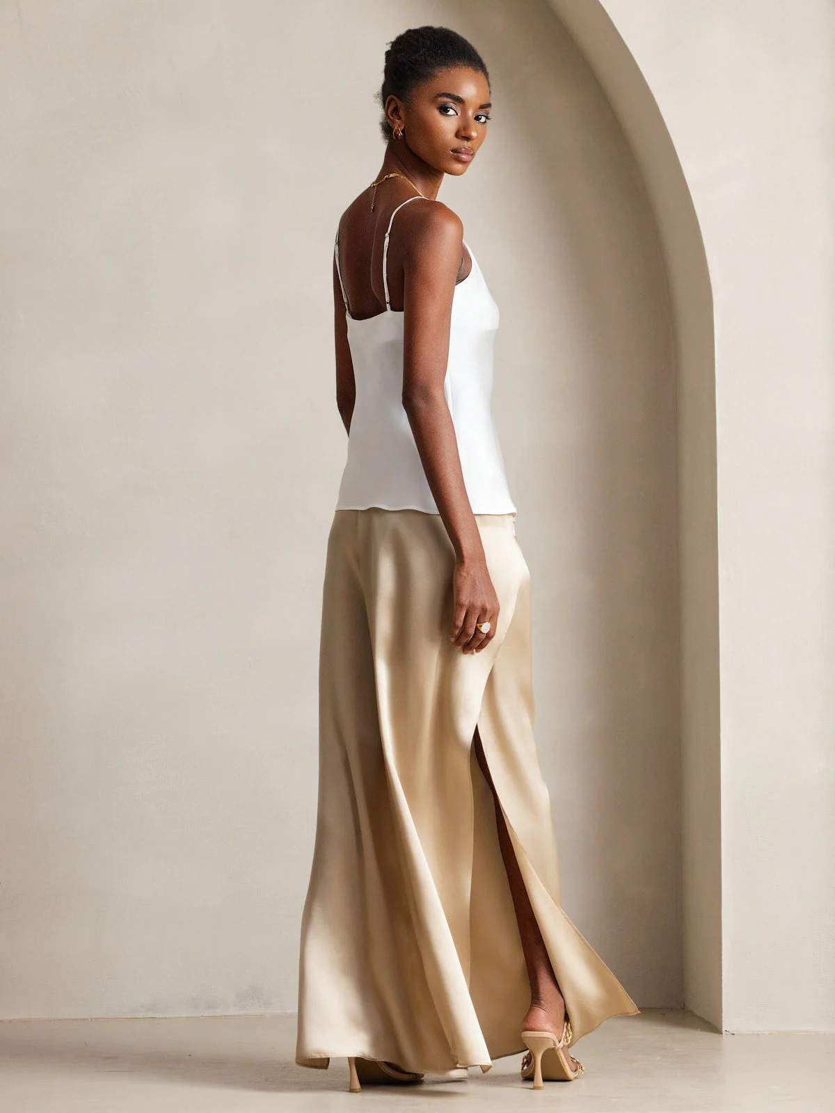 Col V Pure Soie Bretelles Spaghetti Haut caraco Débardeur - Image 4