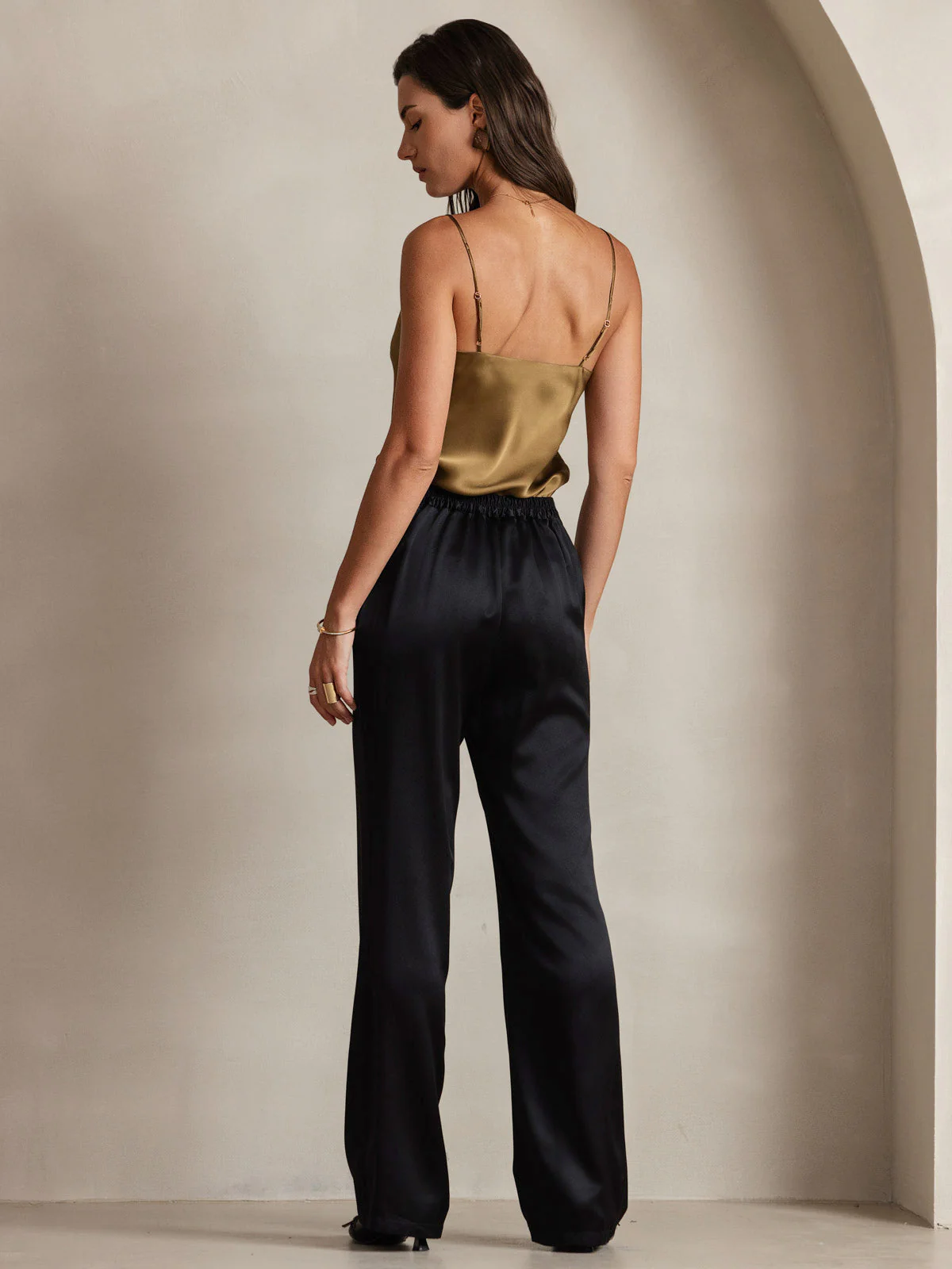 Col V Pure Soie Bretelles Spaghetti Haut caraco Débardeur - Image 47