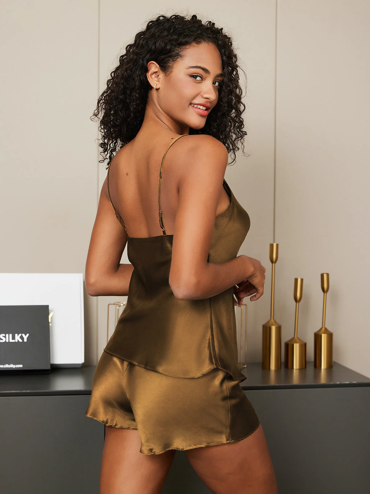 Ensemble de Camisole à Bretelles Spaghetti en Soie Pure 2Pcs - Image 55