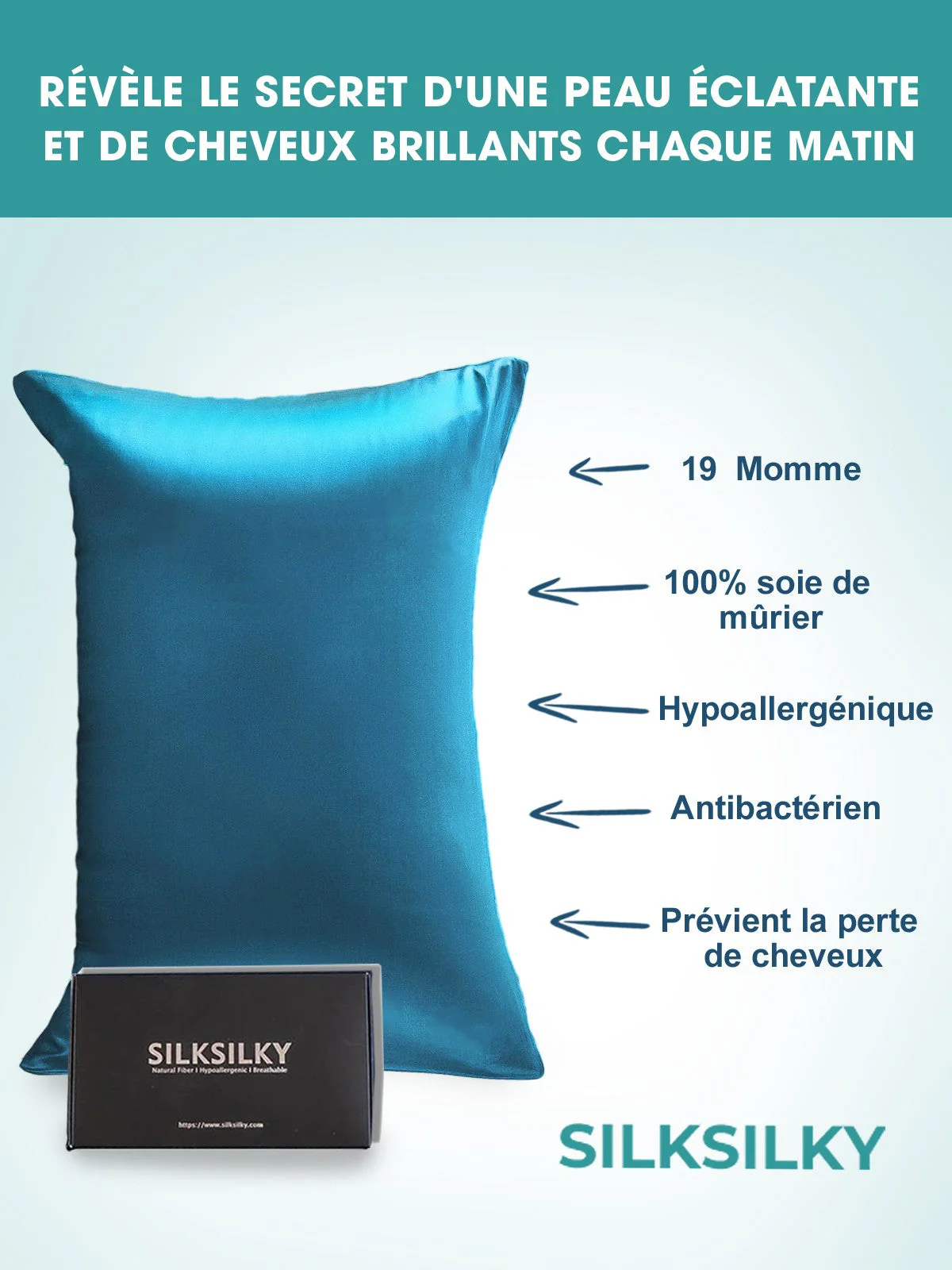 Taie d’Oreiller Simple Enveloppée En Soie 19Momme - Image 94