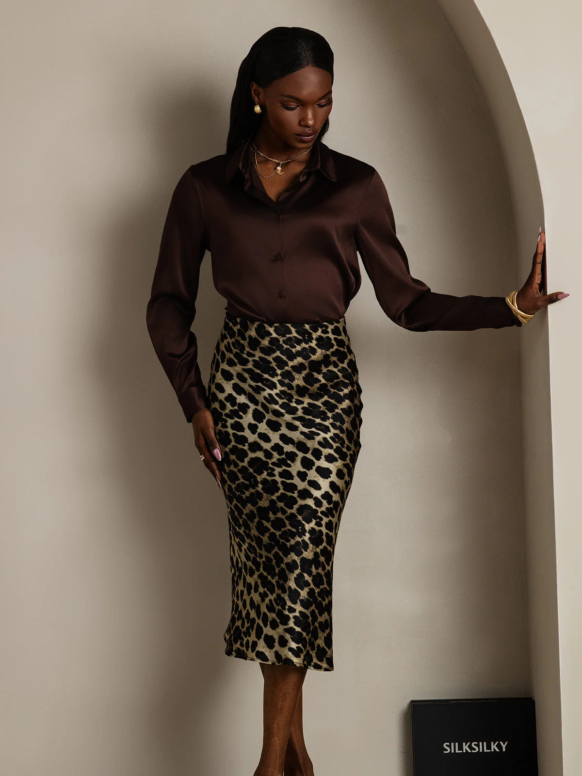 Chemise à Revers Militaire Basique En Soie - Image 14