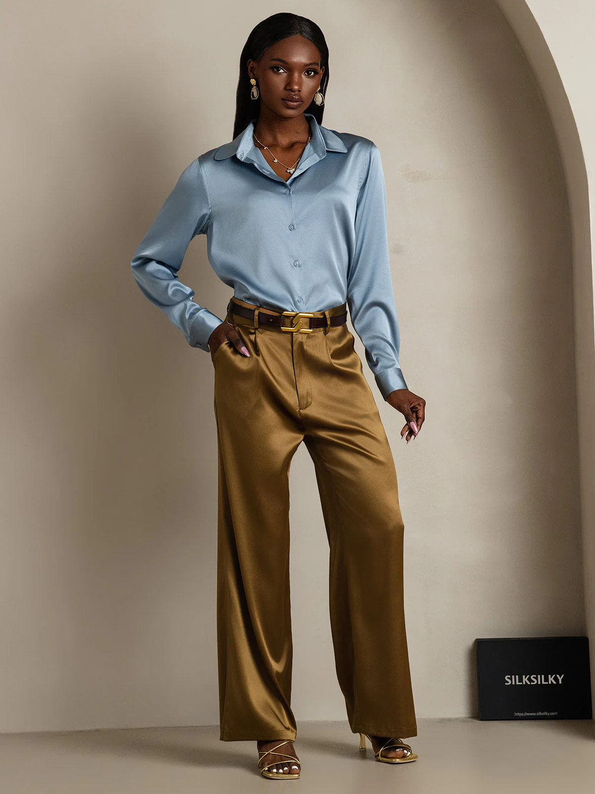 Chemise à Revers Militaire Basique En Soie - Image 31