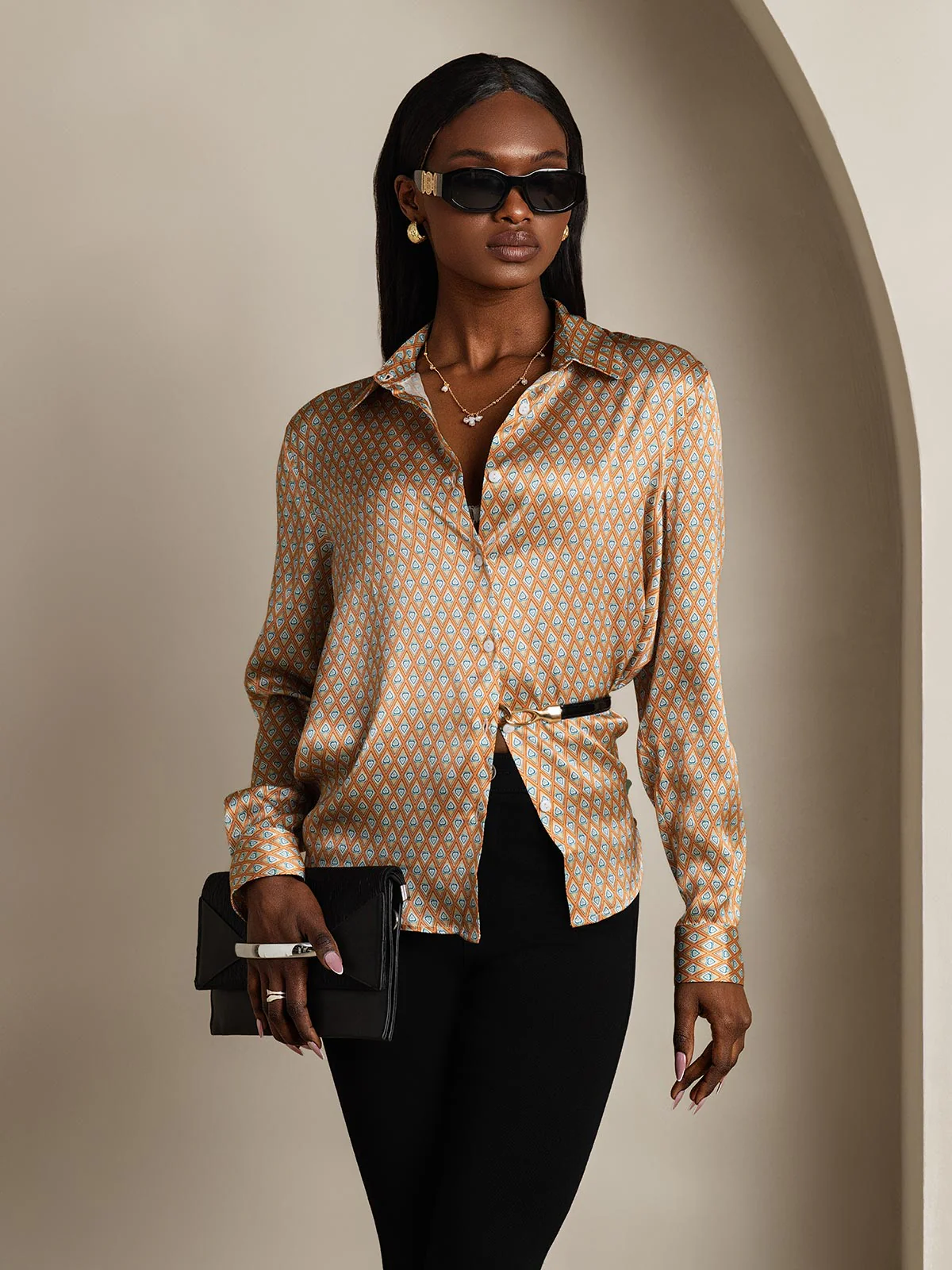 19Momme Soie Basique Col Militaire Chemise - Image 100