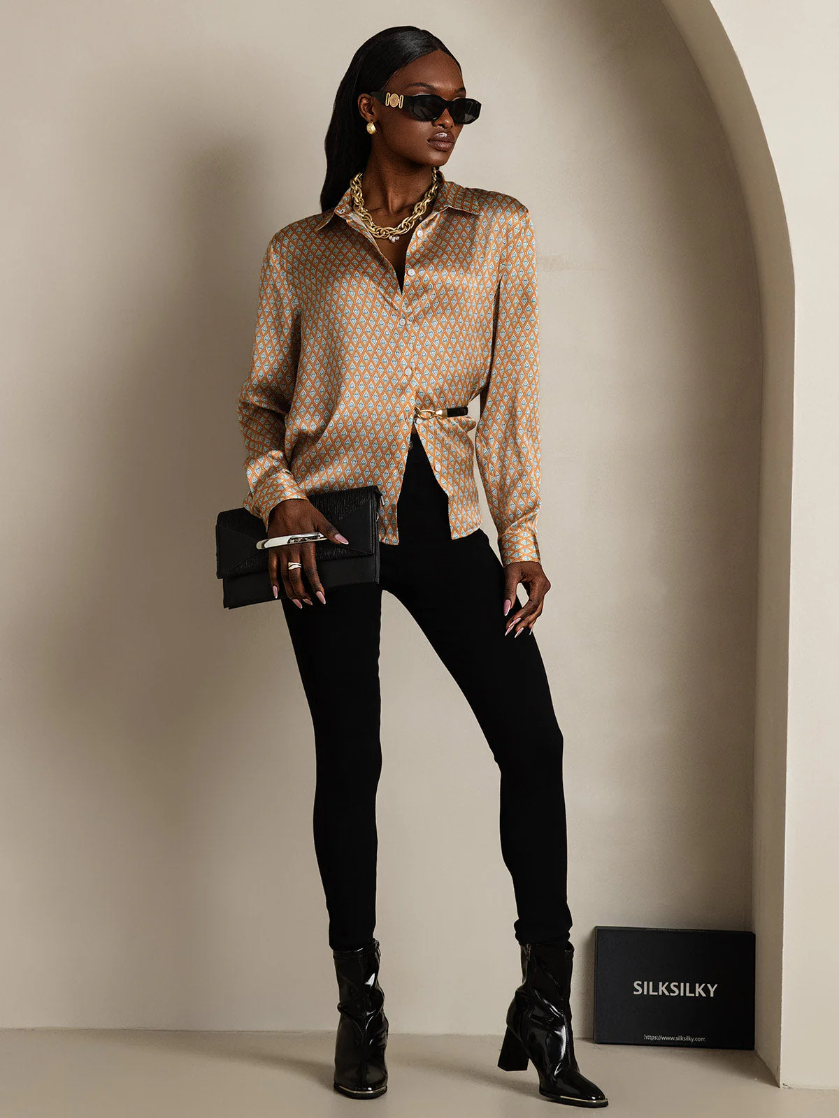 19Momme Soie Basique Col Militaire Chemise - Image 102