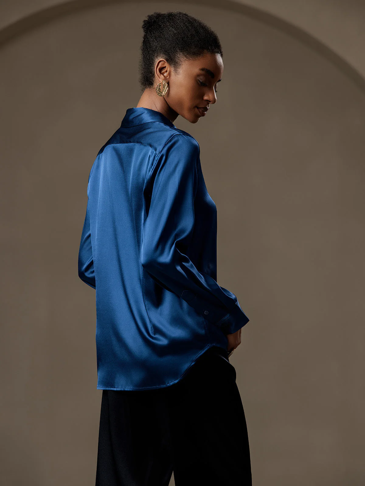 19Momme Soie Basique Col Militaire Chemise - Image 105