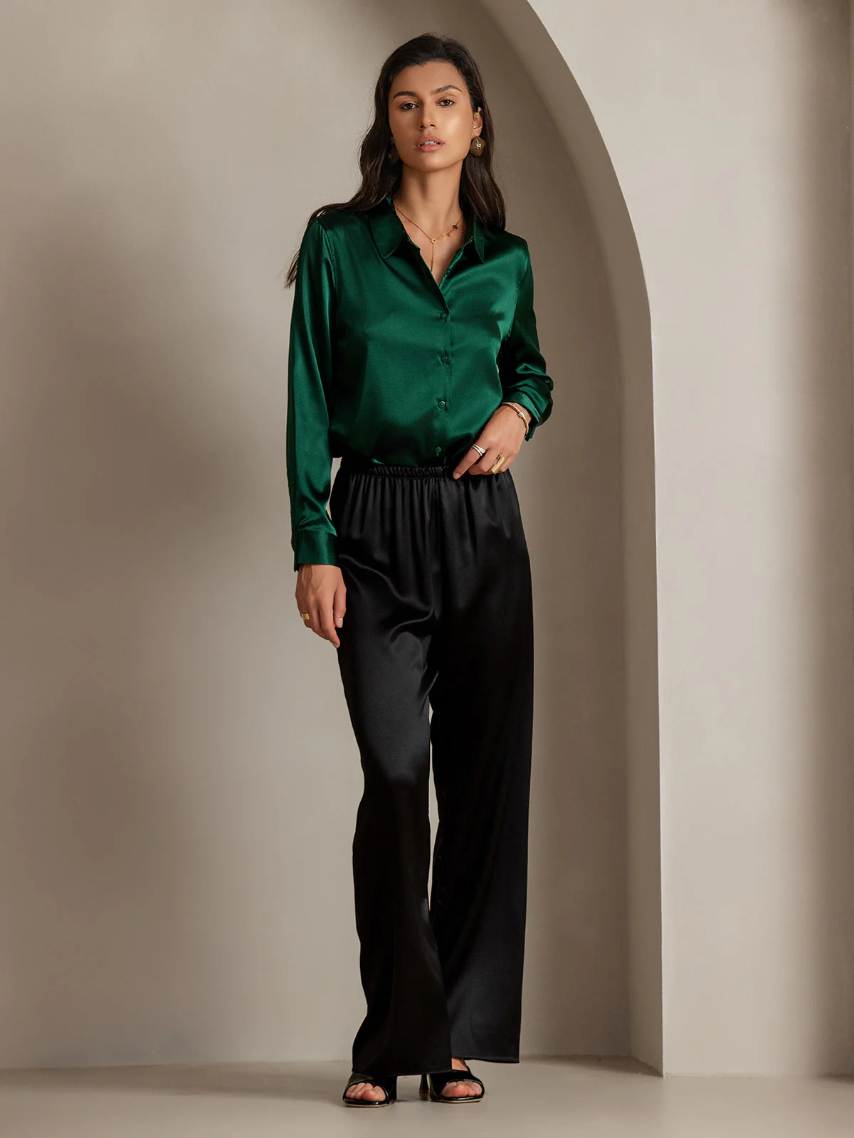 19Momme Soie Basique Col Militaire Chemise - Image 11