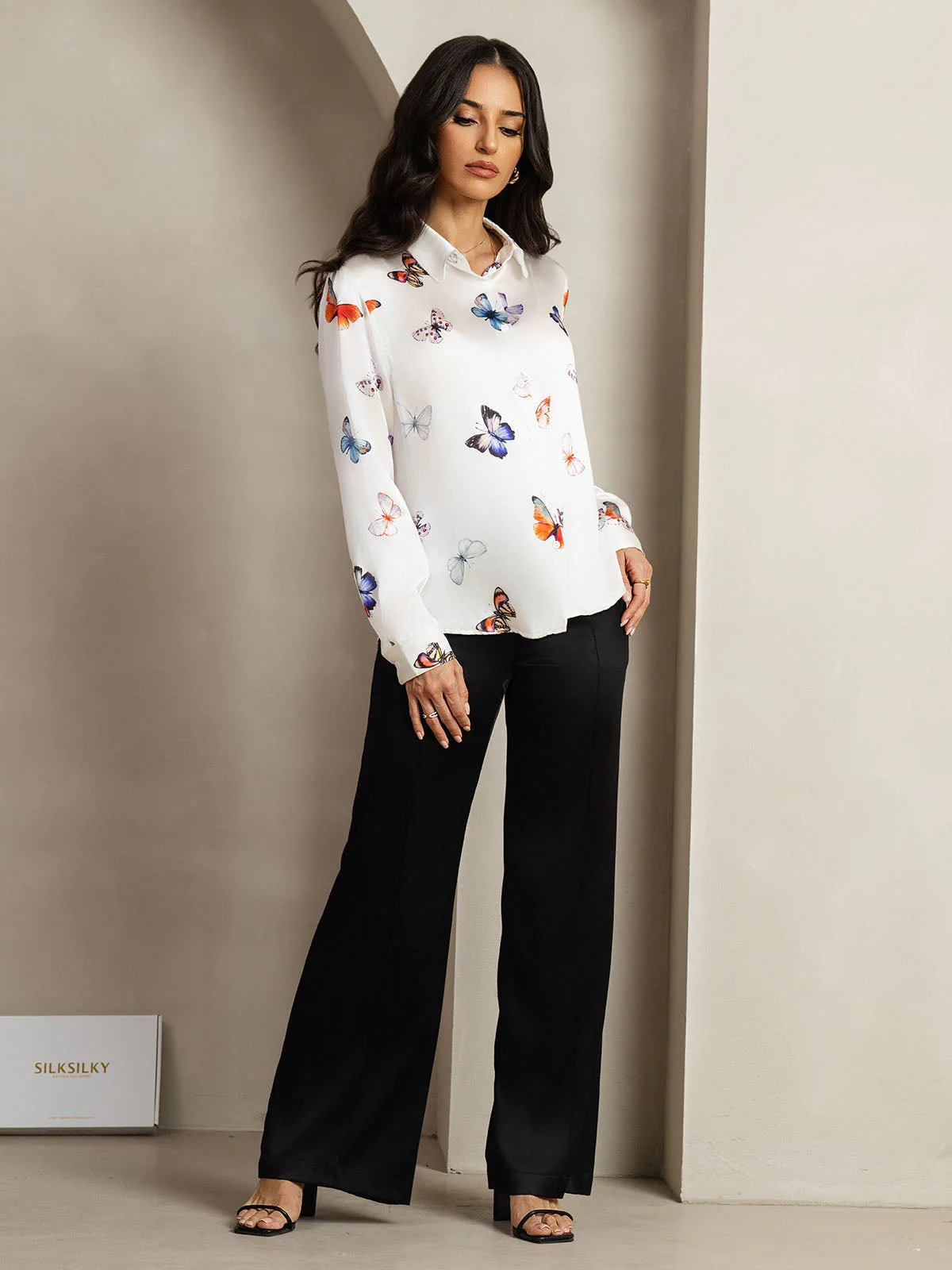 19Momme Soie Basique Col Militaire Chemise - Image 122