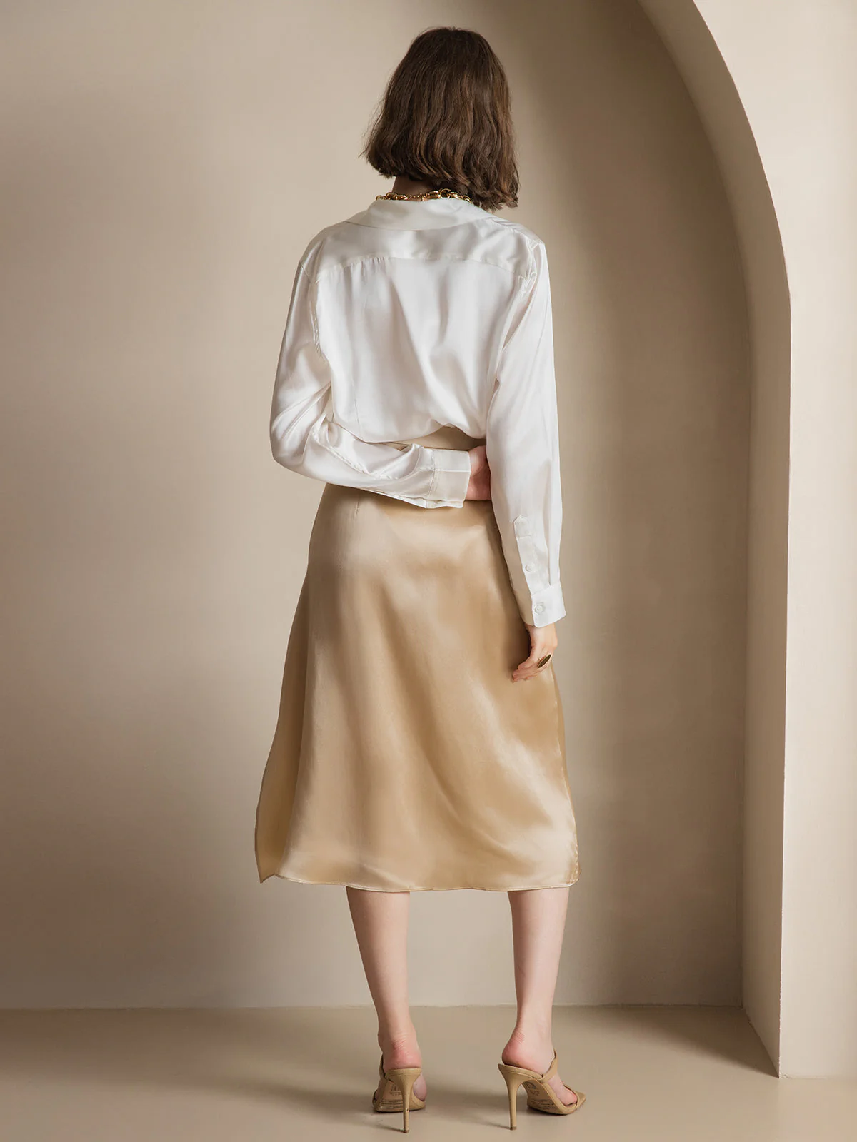 19Momme Soie Basique Col Militaire Chemise - Image 13