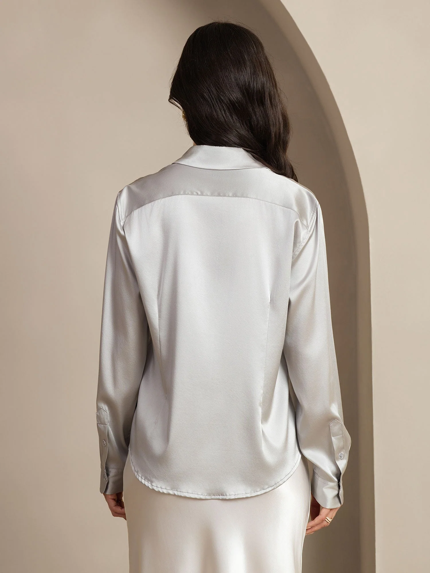 19Momme Soie Basique Col Militaire Chemise - Image 131