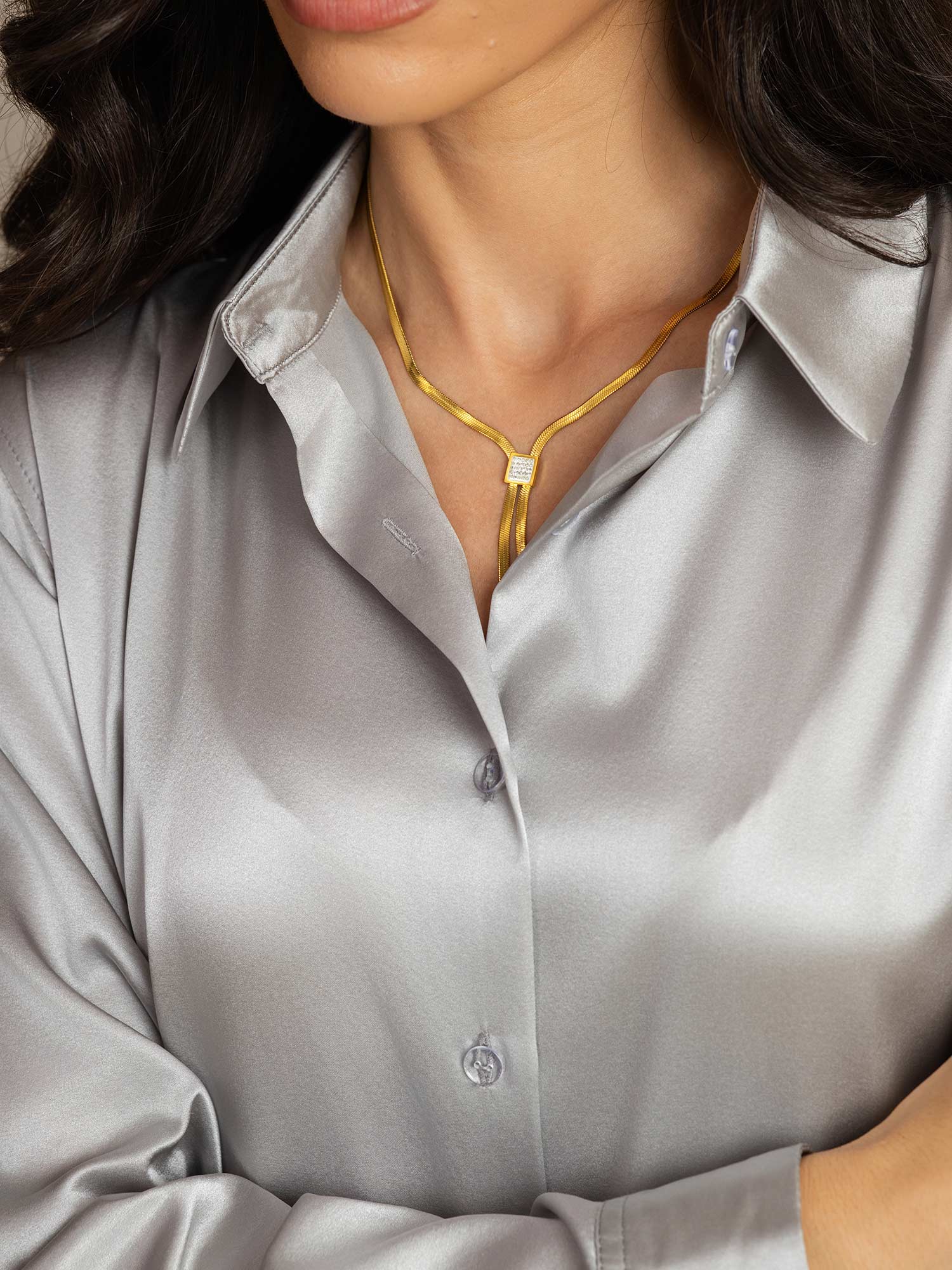 19Momme Soie Basique Col Militaire Chemise - Image 135