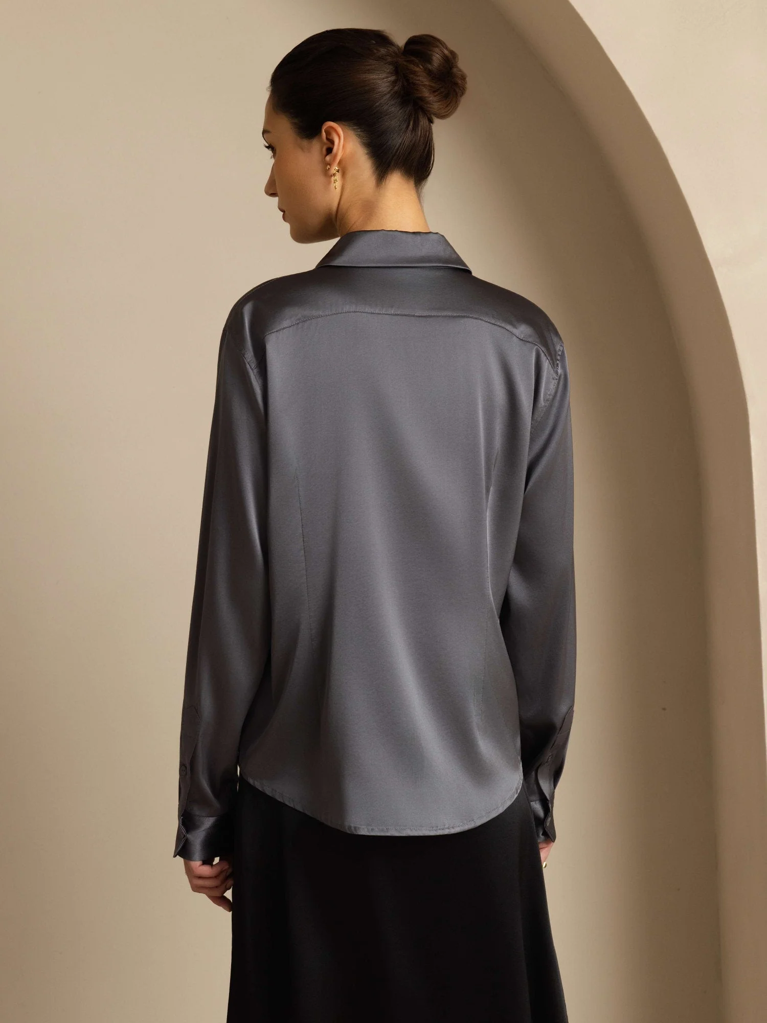 19Momme Soie Basique Col Militaire Chemise - Image 138