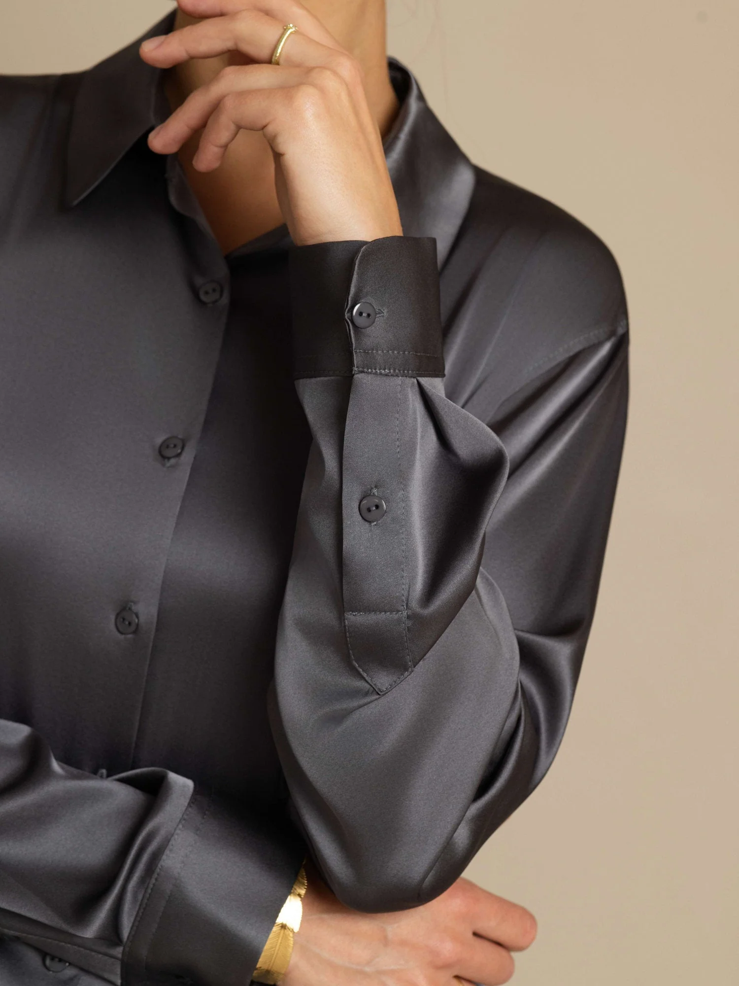 19Momme Soie Basique Col Militaire Chemise - Image 141