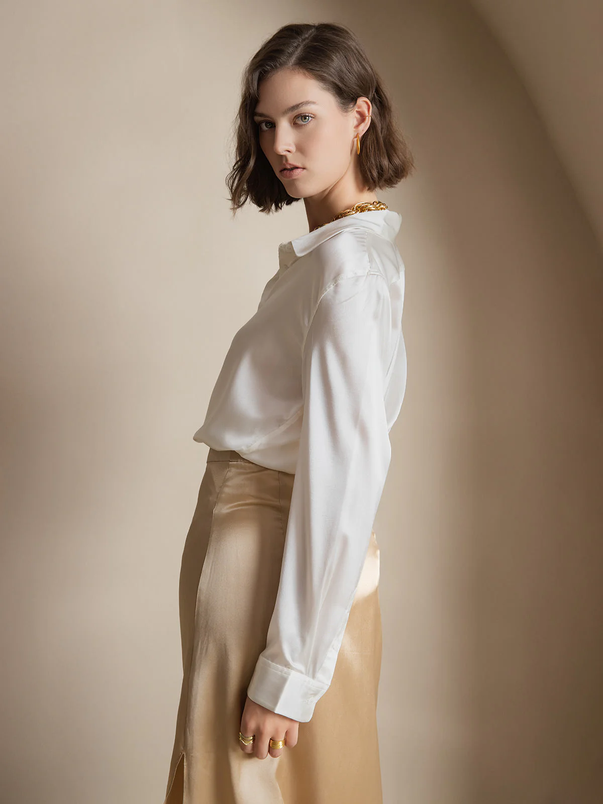 19Momme Soie Basique Col Militaire Chemise - Image 15