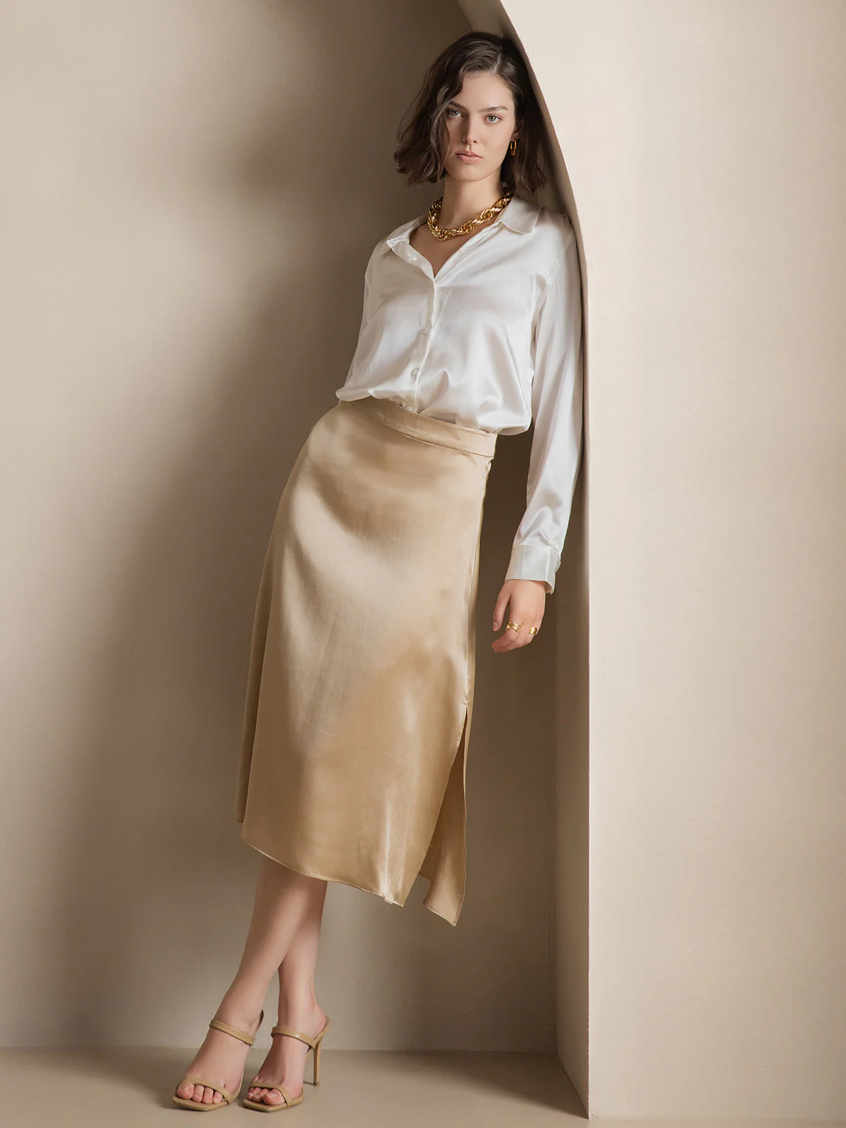 19Momme Soie Basique Col Militaire Chemise - Image 16