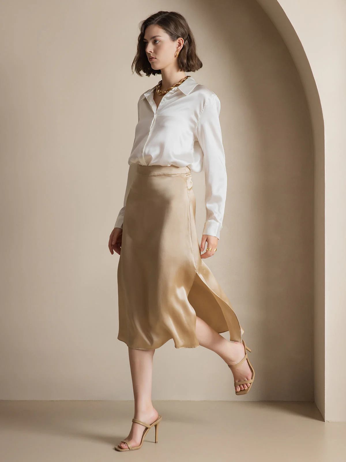 19Momme Soie Basique Col Militaire Chemise - Image 17