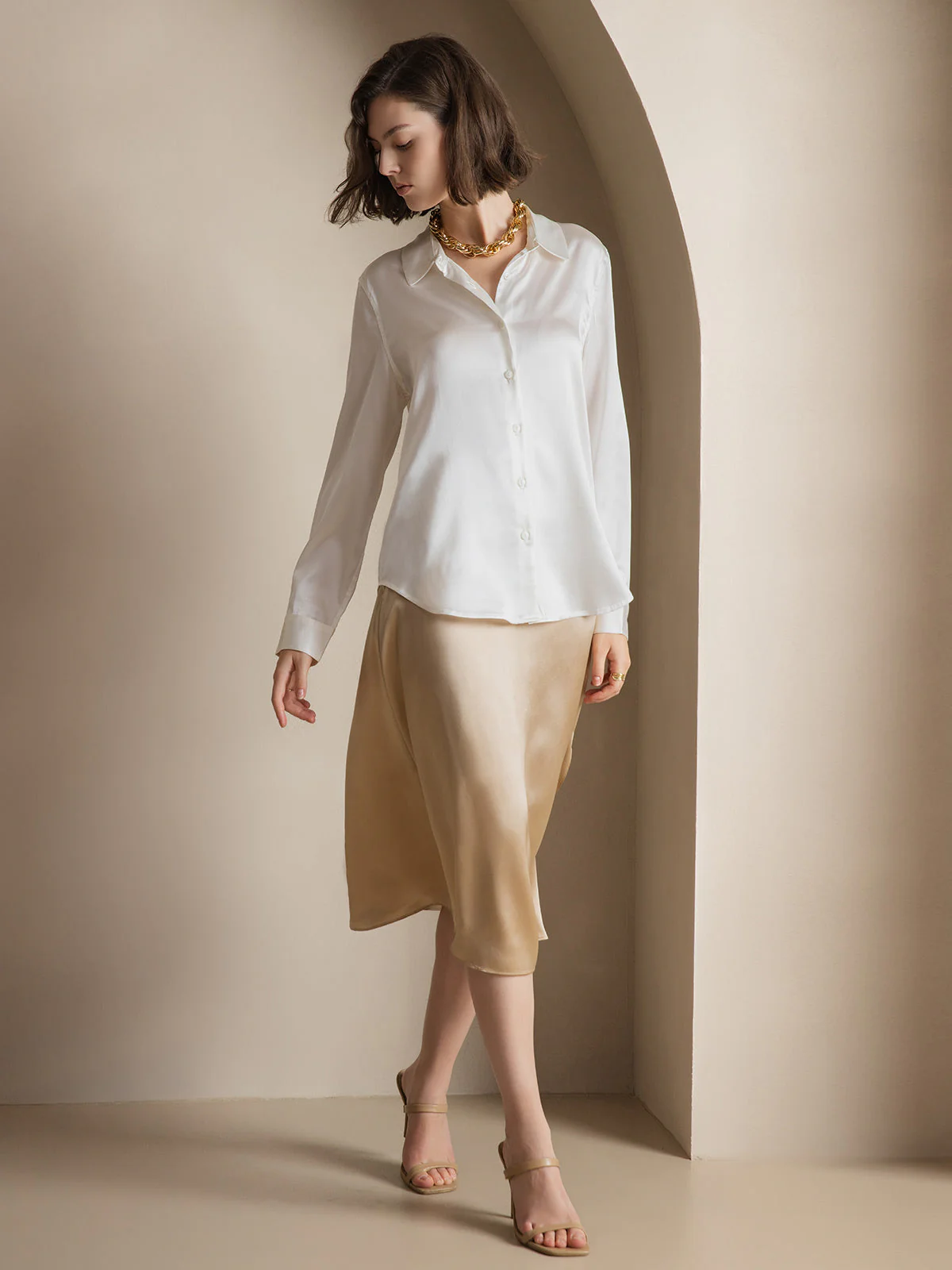 19Momme Soie Basique Col Militaire Chemise - Image 18