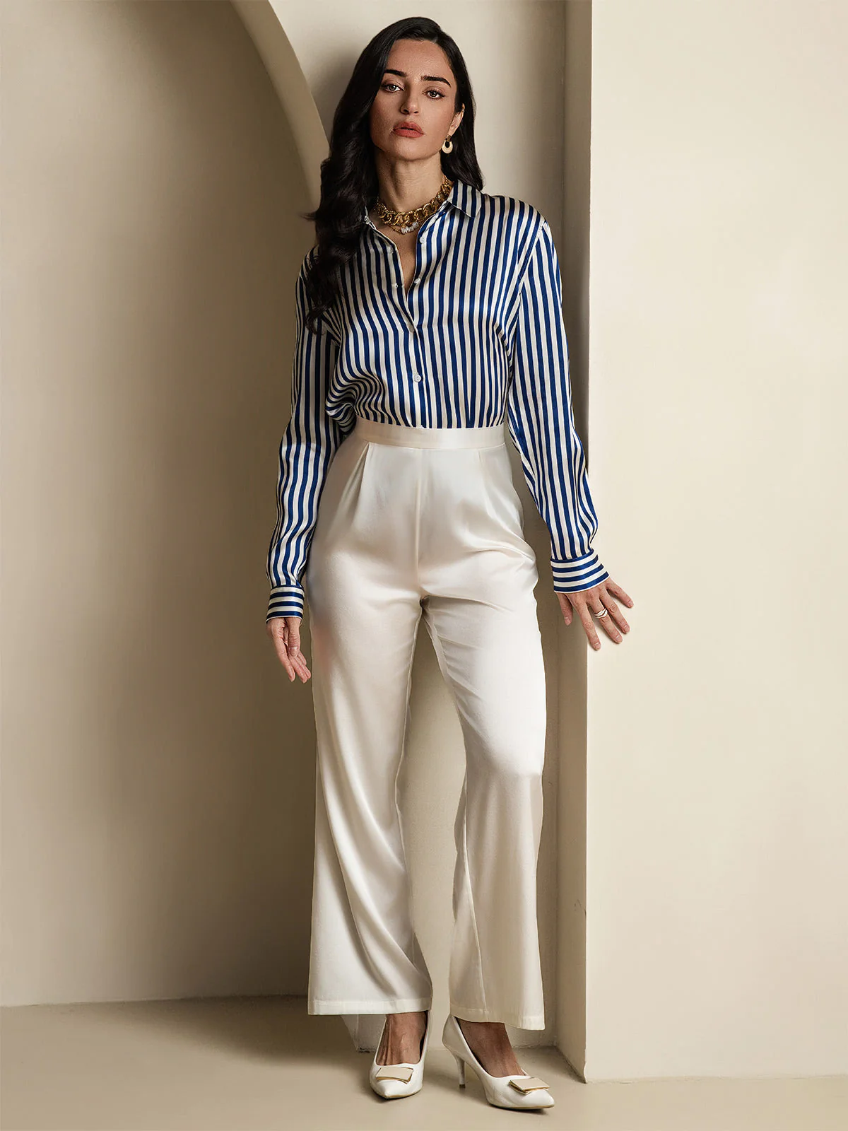 19Momme Soie Basique Col Militaire Chemise - Image 25