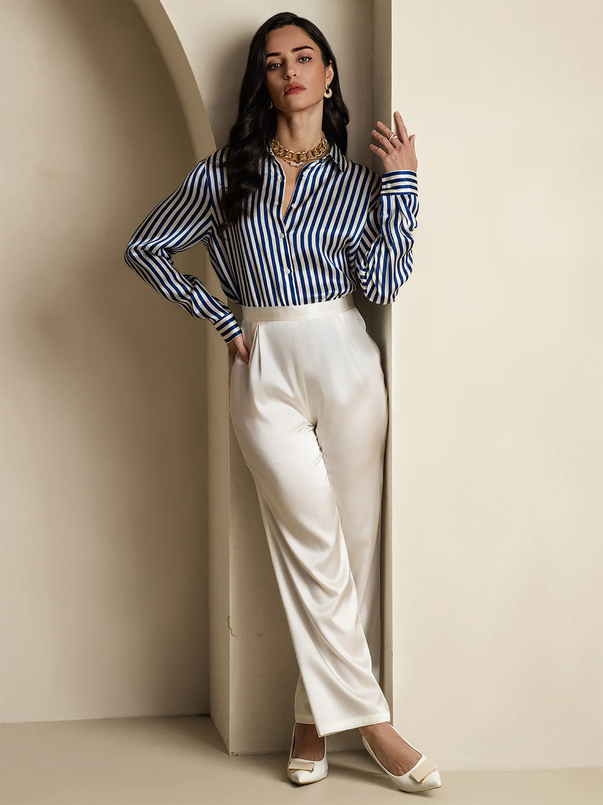 19Momme Soie Basique Col Militaire Chemise - Image 27