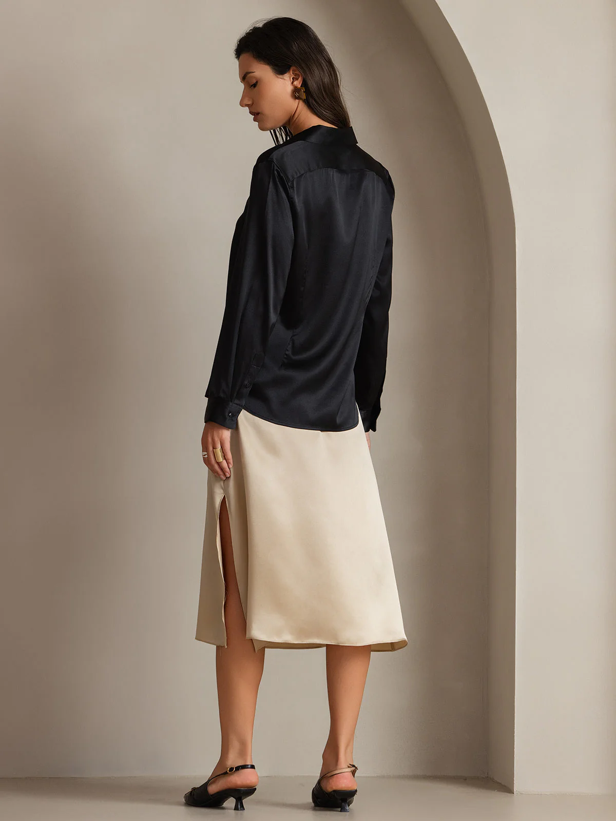 19Momme Soie Basique Col Militaire Chemise - Image 29