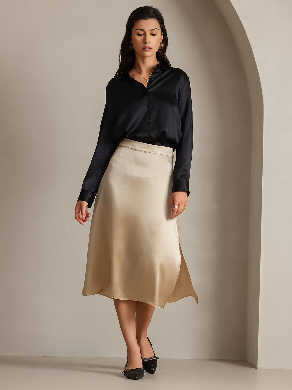 19Momme Soie Basique Col Militaire Chemise - Image 30