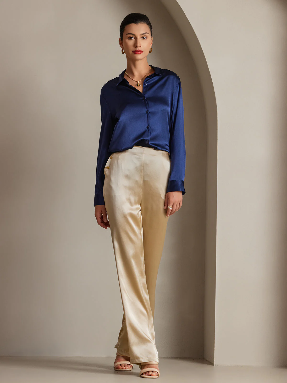 19Momme Soie Basique Col Militaire Chemise - Image 44