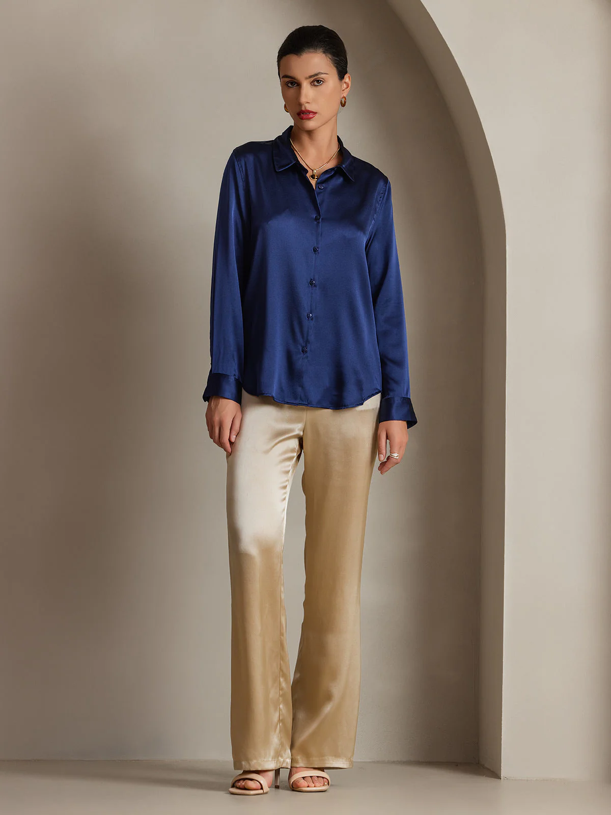 19Momme Soie Basique Col Militaire Chemise - Image 45