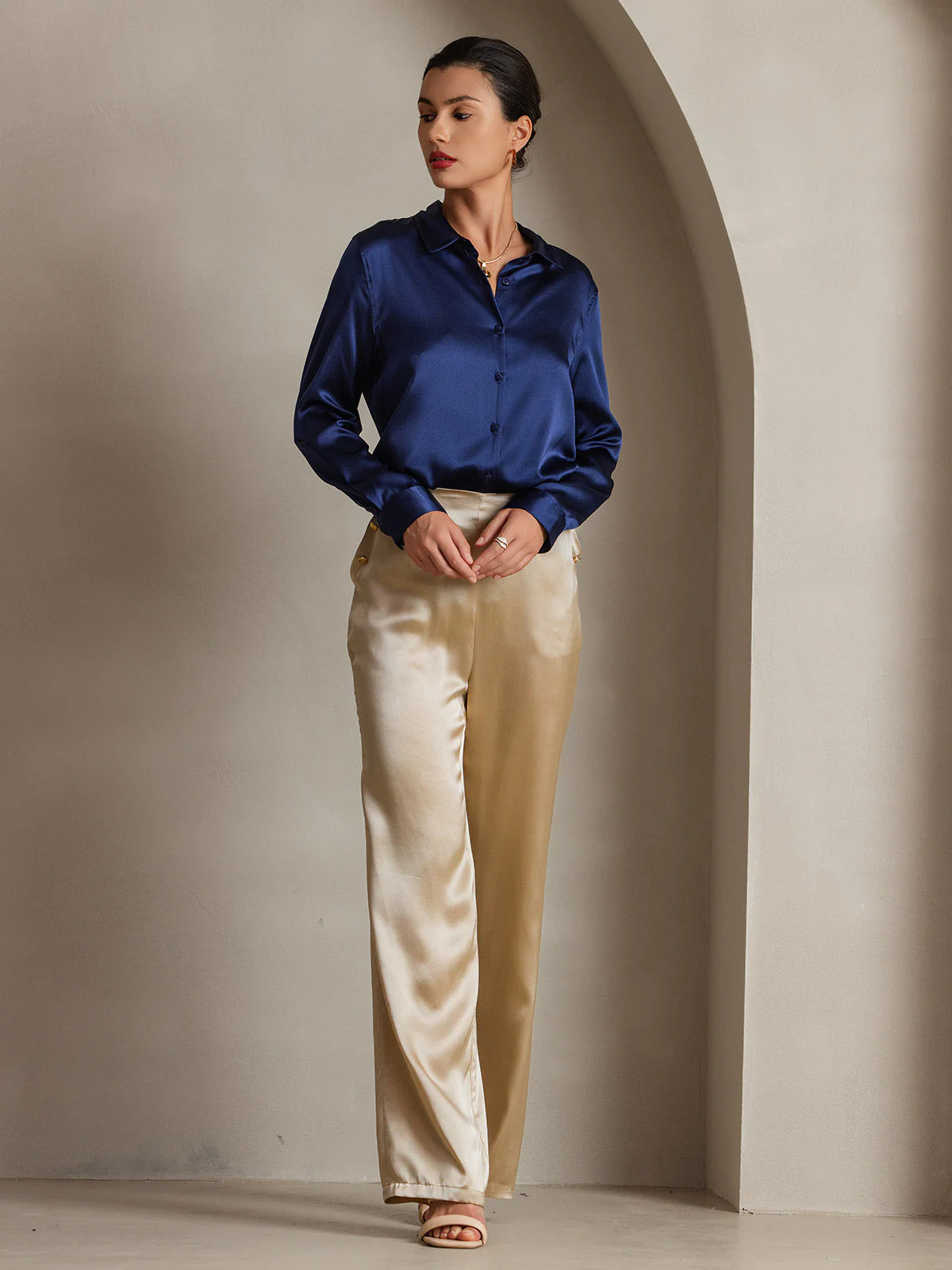 19Momme Soie Basique Col Militaire Chemise - Image 47