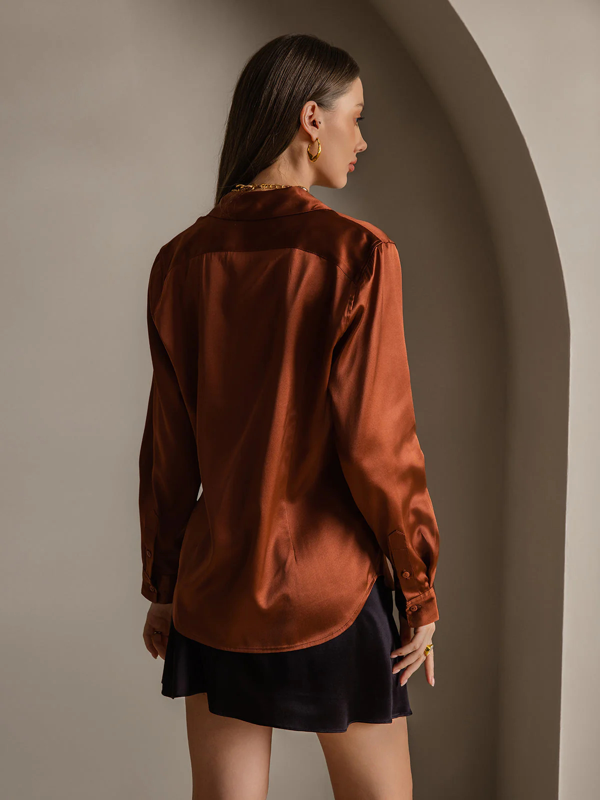 19Momme Soie Basique Col Militaire Chemise - Image 58