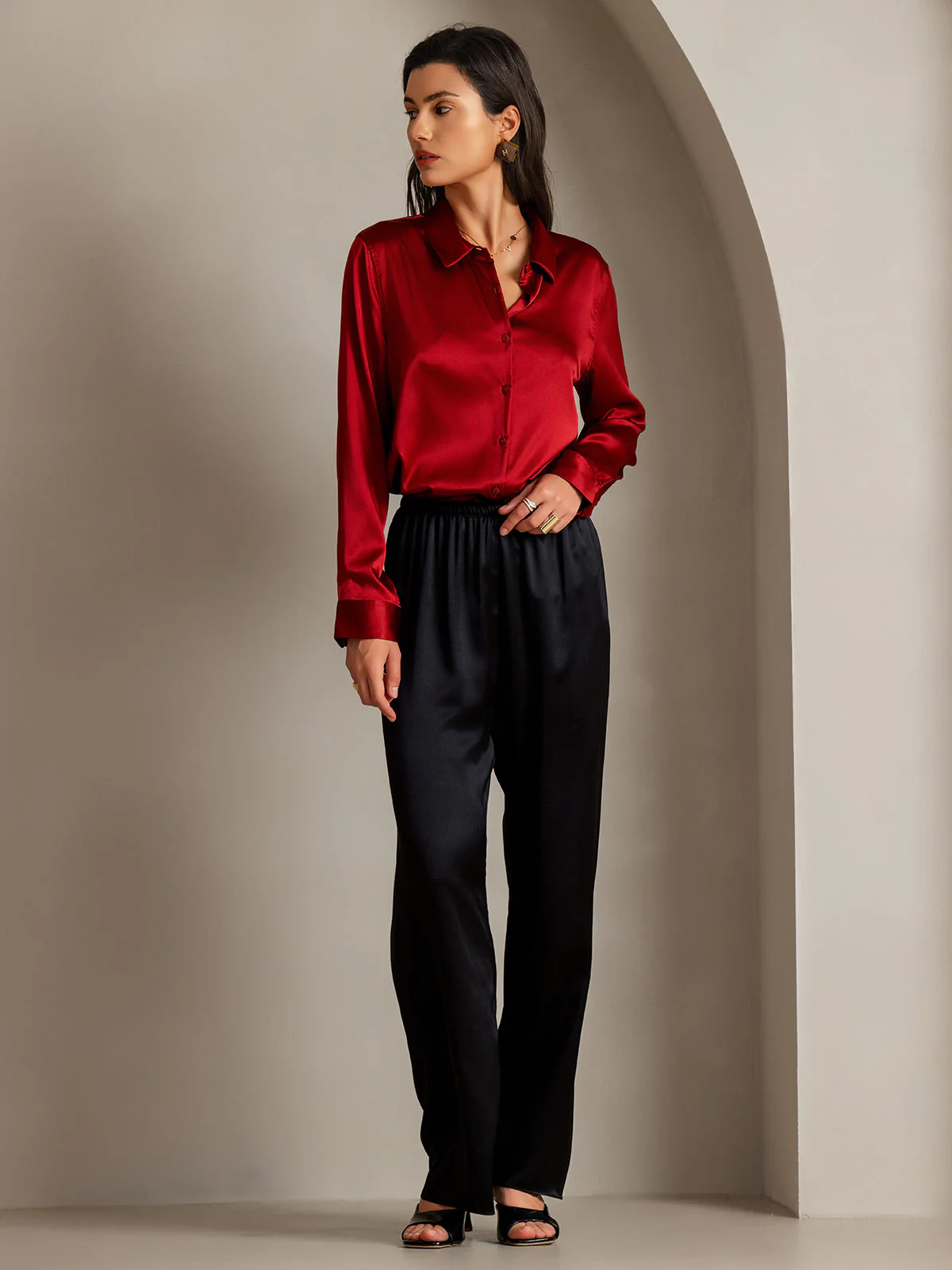 19Momme Soie Basique Col Militaire Chemise - Image 6