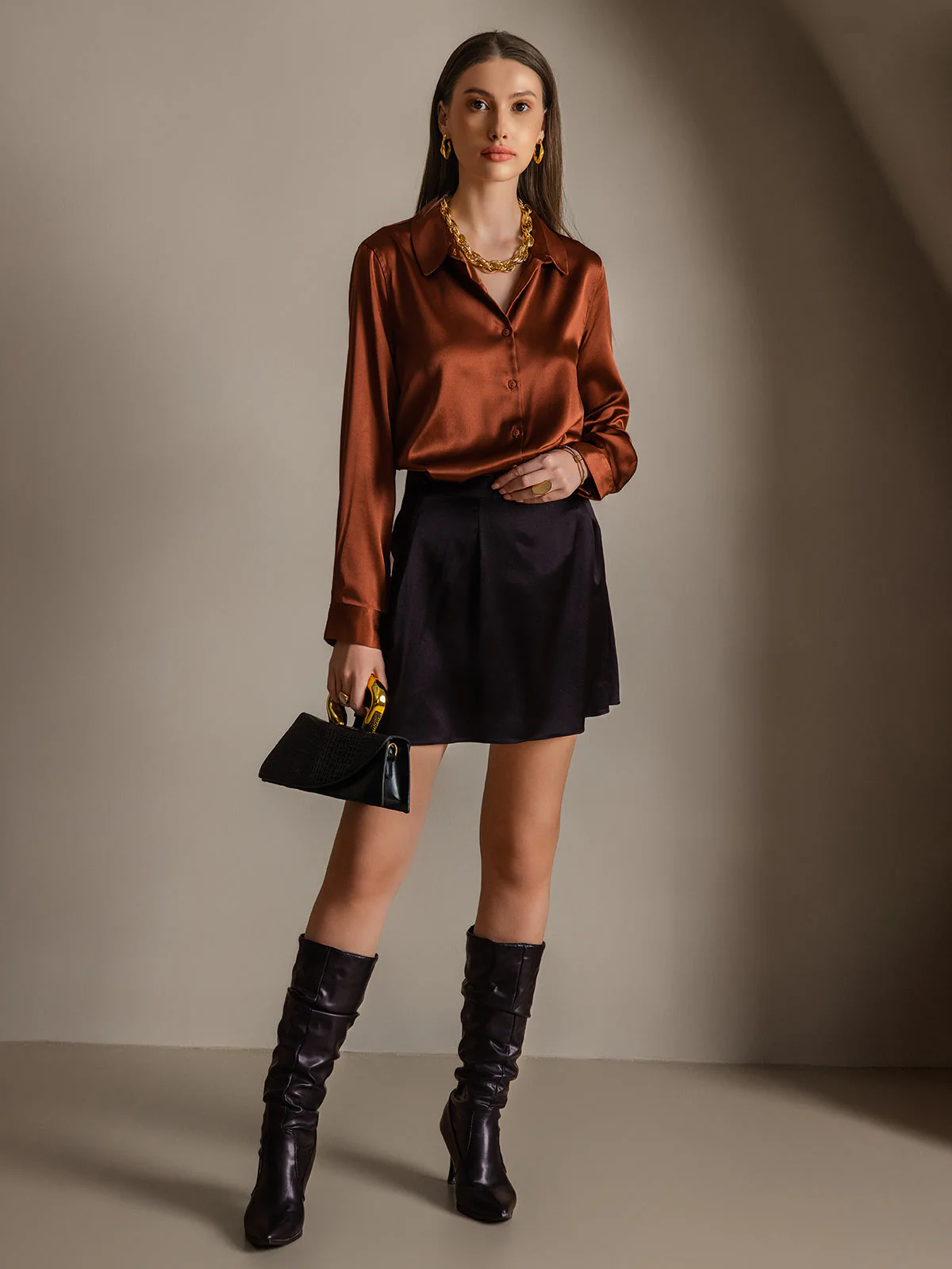 19Momme Soie Basique Col Militaire Chemise - Image 61