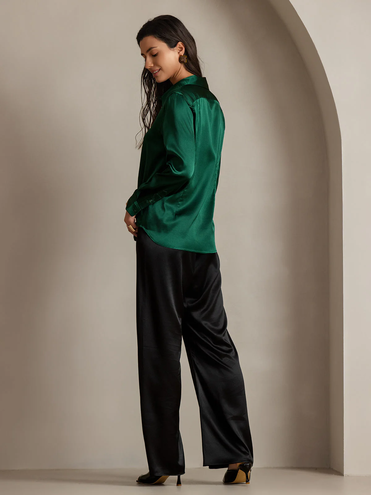 19Momme Soie Basique Col Militaire Chemise - Image 8