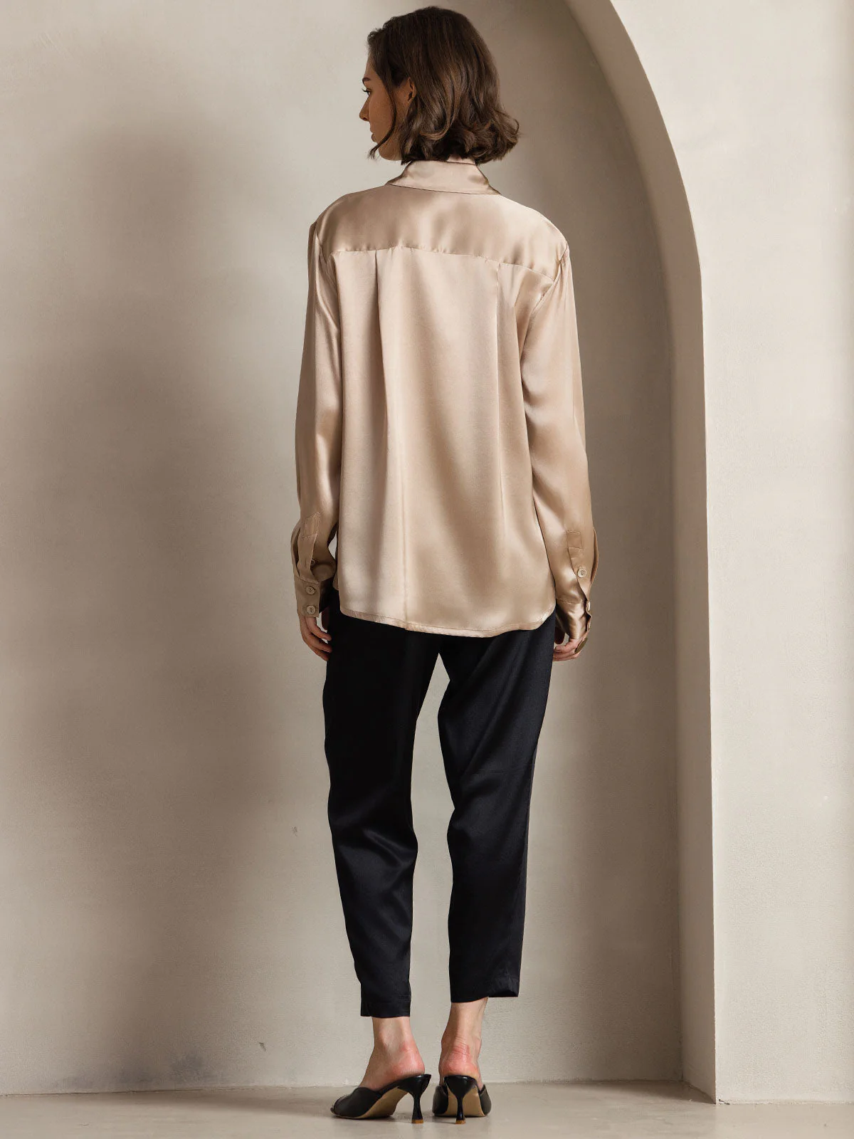 19Momme Soie Basique Col Militaire Chemise - Image 88