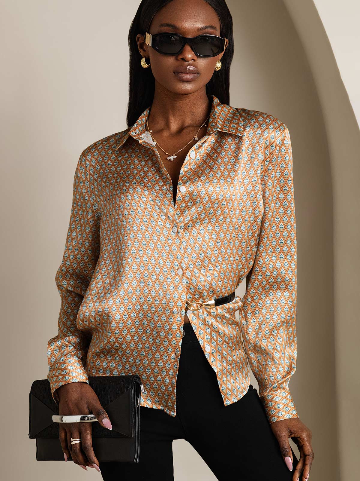 19Momme Soie Basique Col Militaire Chemise - Image 97