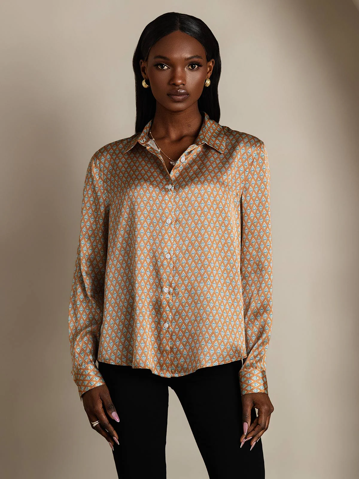 19Momme Soie Basique Col Militaire Chemise - Image 99