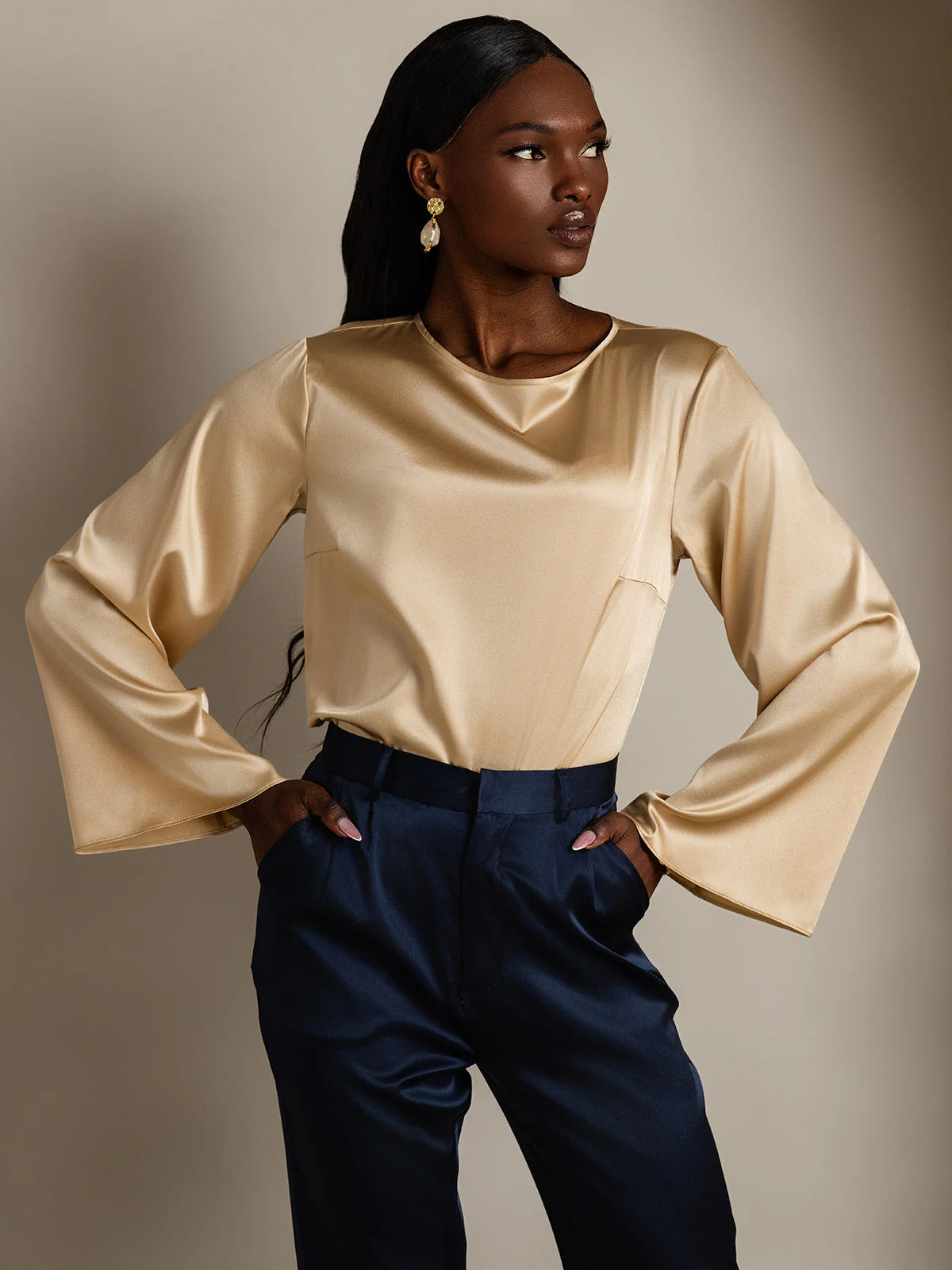 19Momme Soie Relax Longues Manches Blouse - Image 52