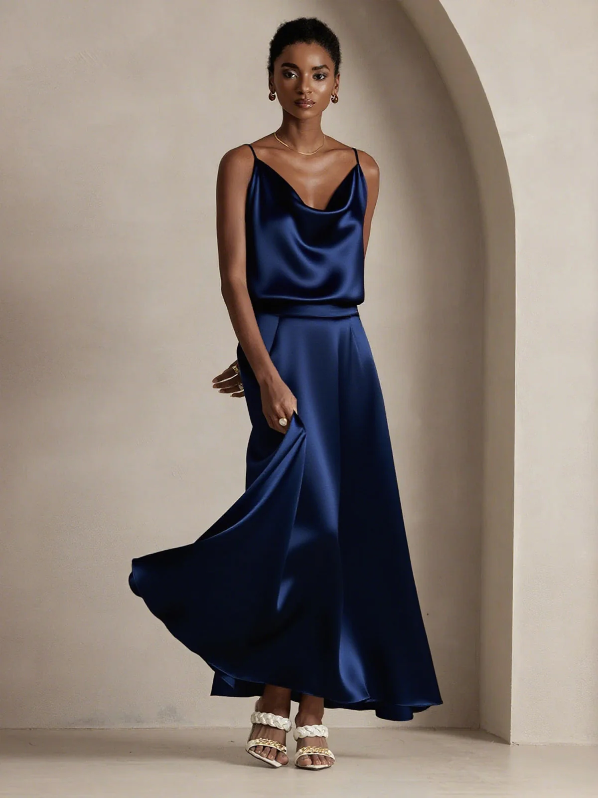 Jupe Longue Évasée En Soie 19Momme Avec Doublure - Image 10